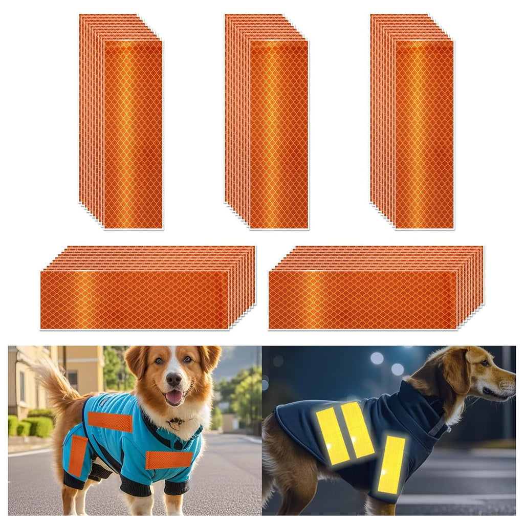 Non Fading Orange Reflective Stickers 2 inch X 6 inch, Outdoor Waterproof High Visibility Warning Safety Adhesive Reflector Tape (50 Pcs)