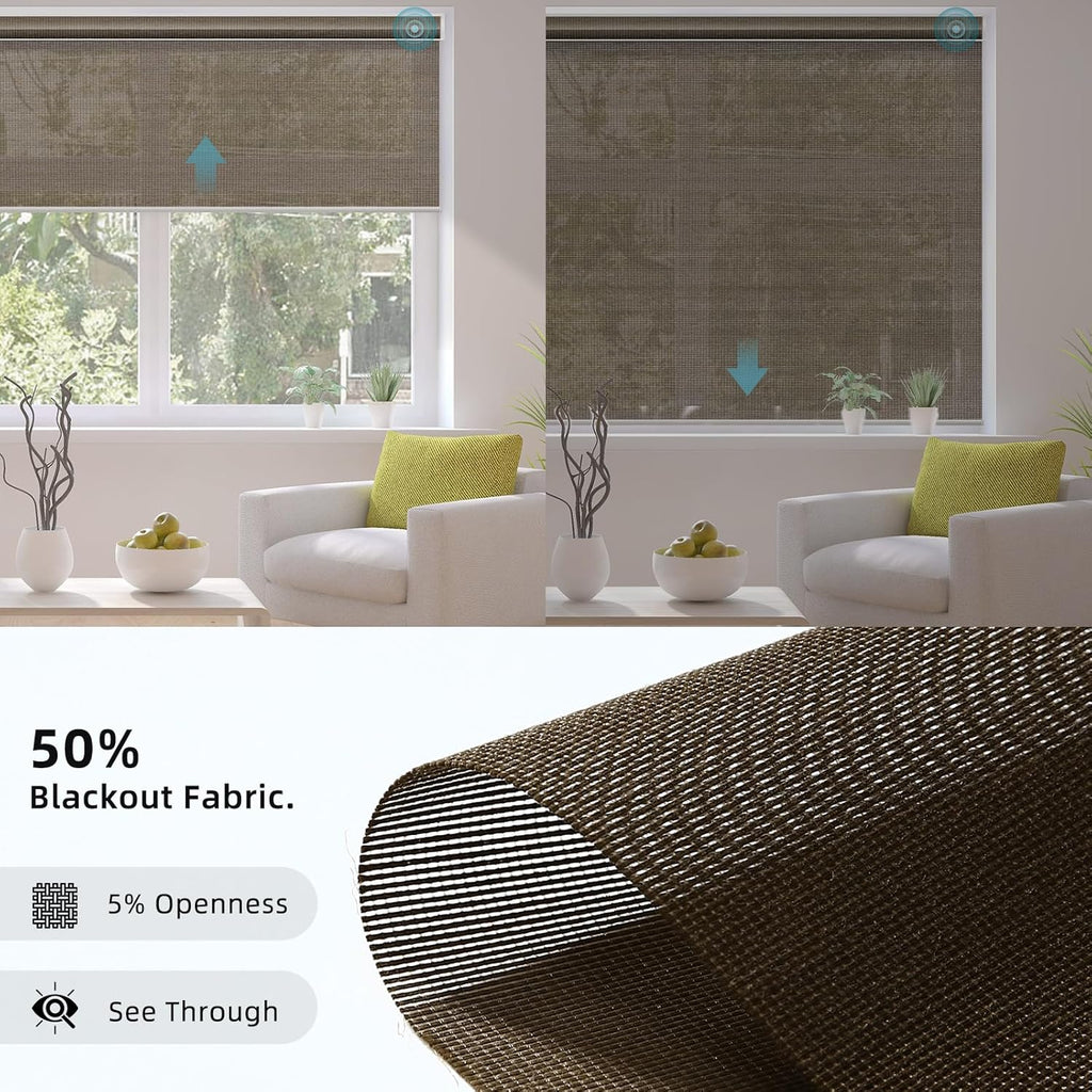 SmartWings Motorized Smart Blinds for Windows in Light Filtering, Electric Remote Roller Shades Compatible with Alexa/Google Home/Homekit, Custom Up to 110”W x 148”H, 5% Openness PVC Free Cocoa