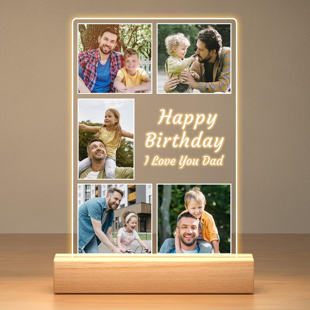 Personalized Birthday Gifts for Dad from Daughter Son, Custom Picture Frames with Night Light, Customized Photo Frame with Photos, Personalized Gifts for Dad, Baby, Kids, Family