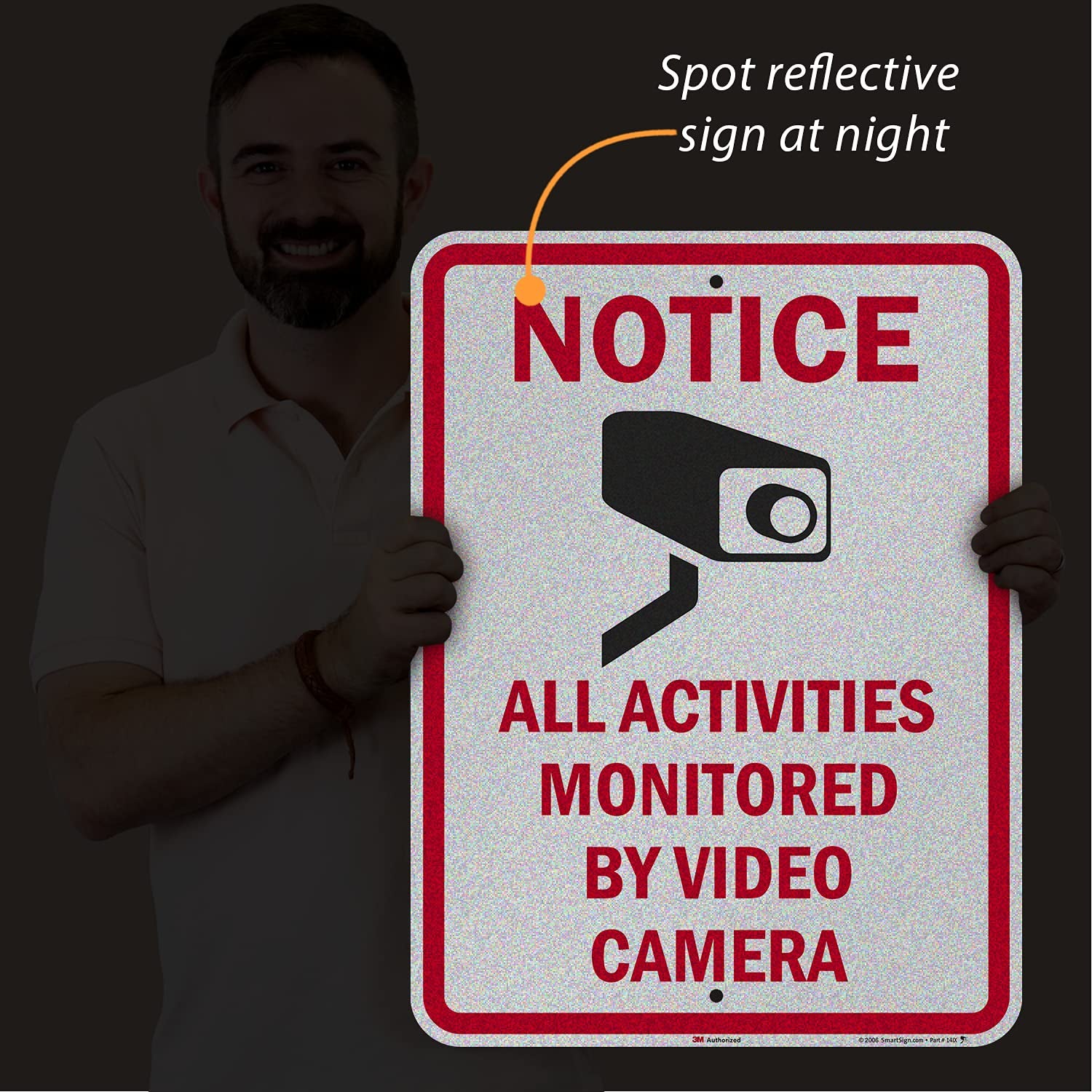 SmartSign 24 x 18 inch “Notice - All Activities Monitored by Video Camera” Metal Sign, 80 mil Aluminum, 3M Laminated Engineer Grade Reflective Material, Red, Black and White