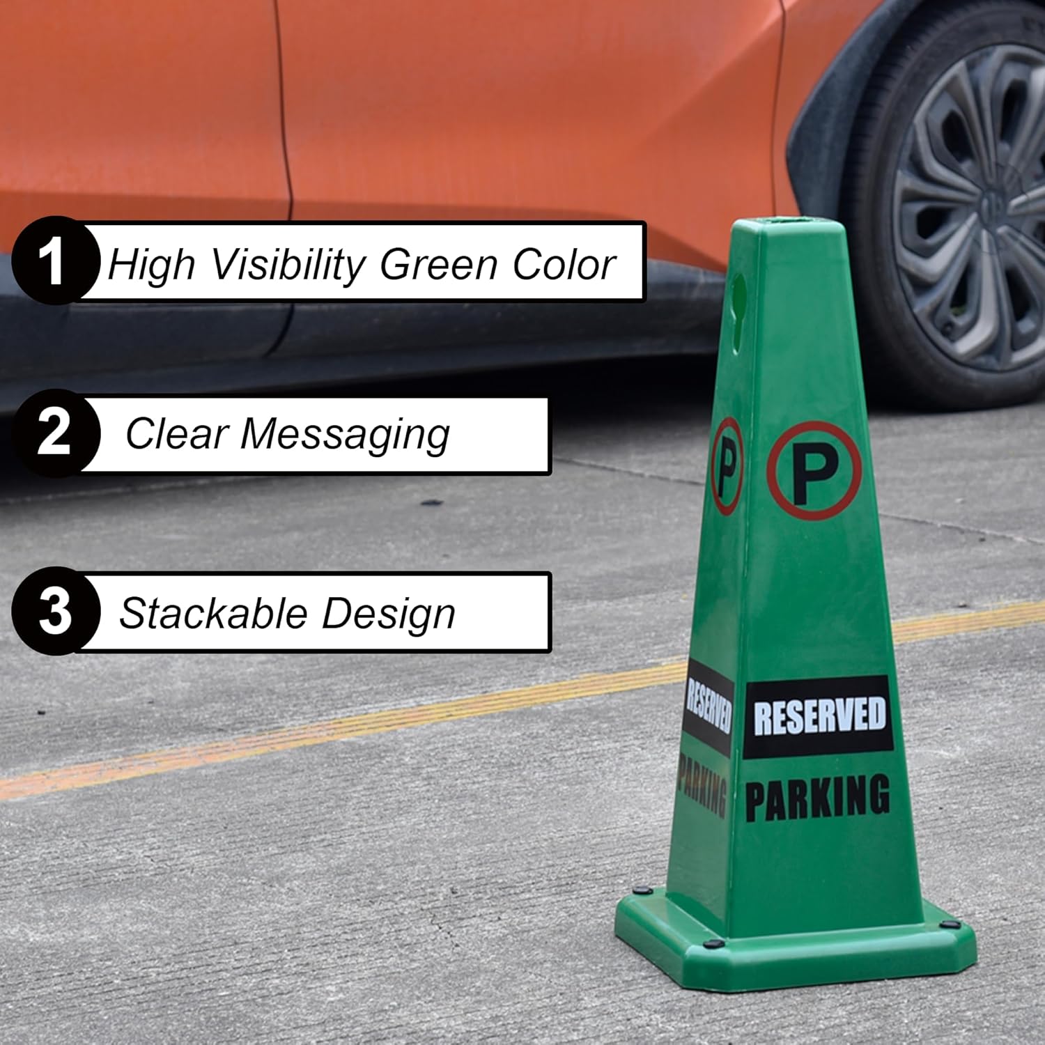 OrangeStar 8-Pack Reserved Parking Cones, Green Four Sided Message Safety Traffic Cones with Heavy Rubber Base for Indoor/Outdoor Use