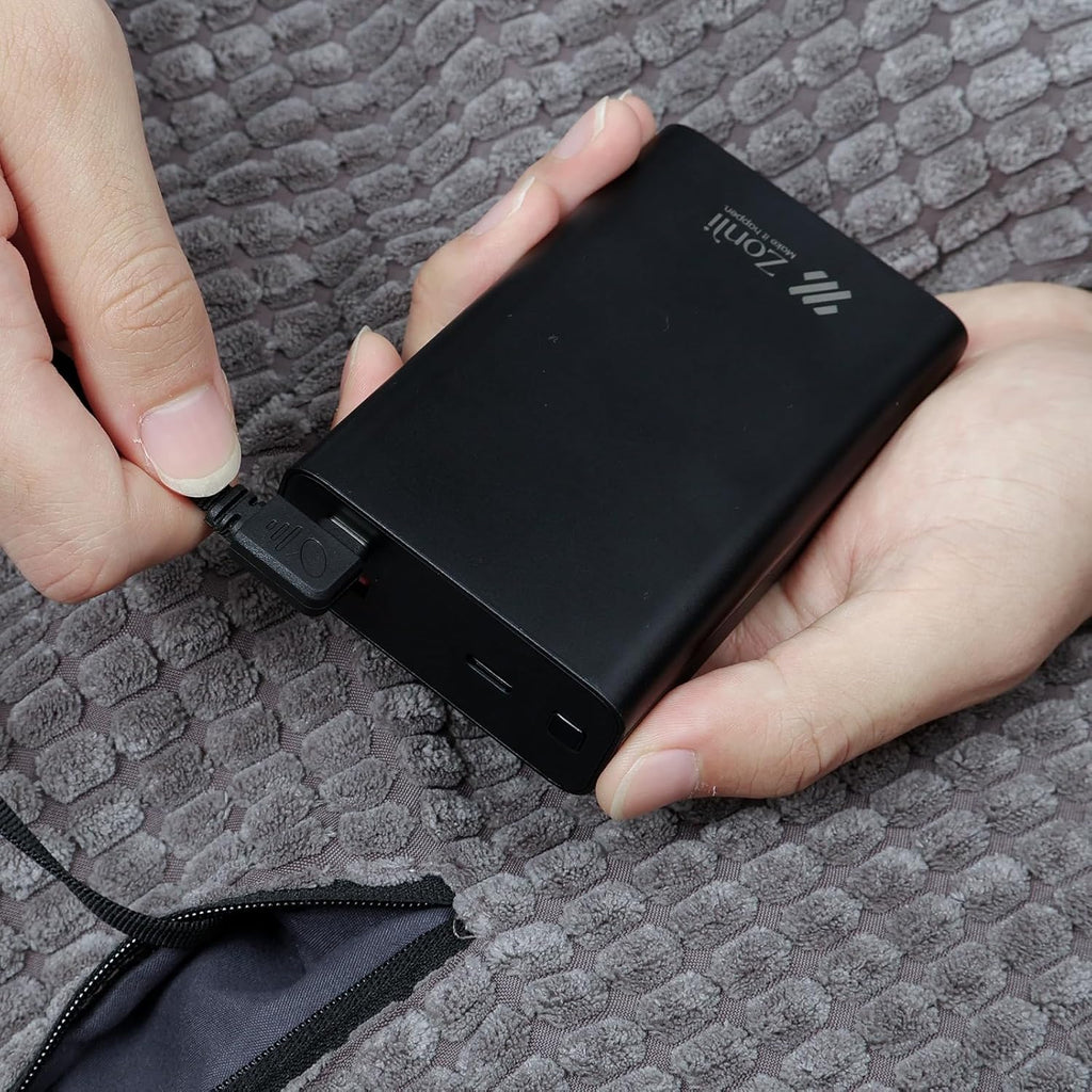 ZonLi Battery Heated Blanket Featuring 3M Thinsulate Fabric，Rechargeable 20V 40W Portable Heated Blanket with 3 Heating Levels,Includes 20000mAh Power Bank for Camping,Car,Stadium,Outdoors(Black)