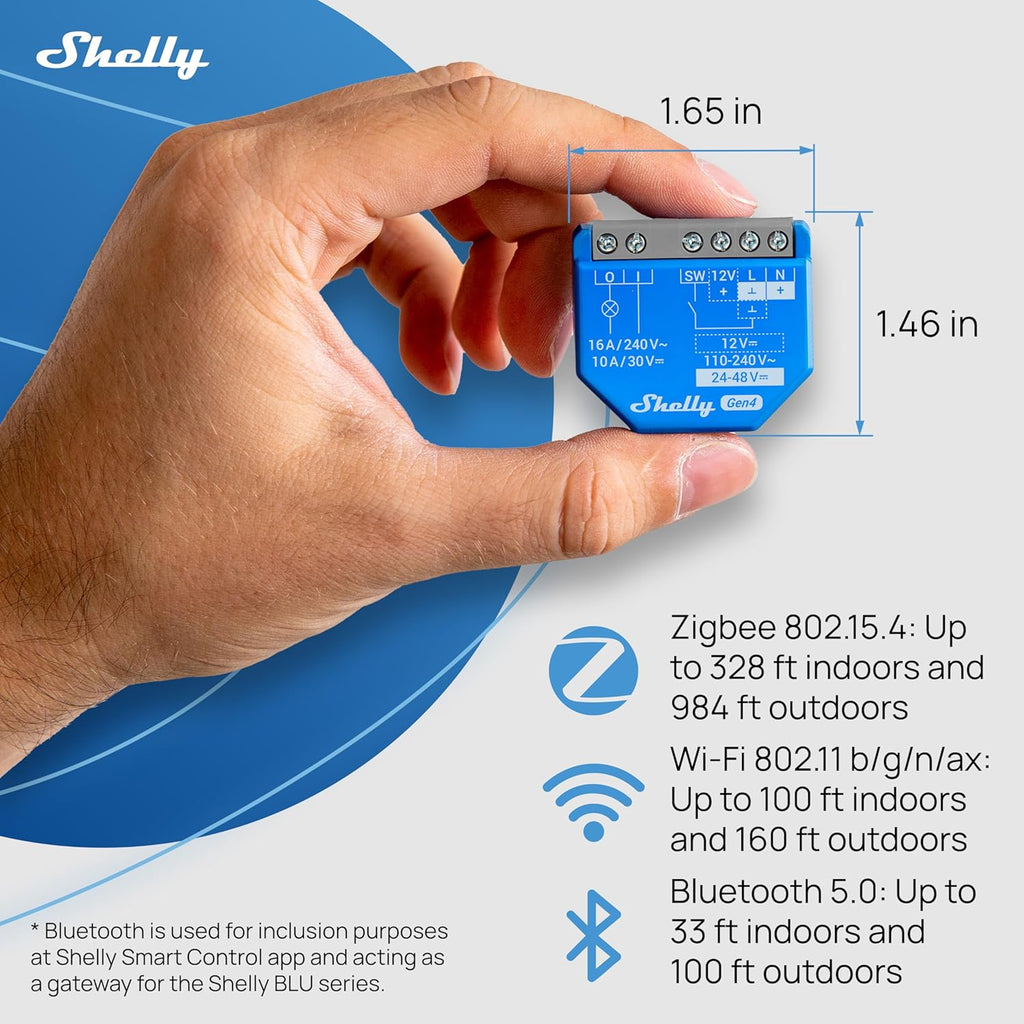 Shelly 1 Gen4 | Wi-Fi, Zigbee & Matter Smart Relay Switch with Dry Contacts, 1-Channel 16A | Home Automation | Alexa, SmartThings, Google Home, Apple HomeKit Compatible | Garage Door Opener (4 Pack)