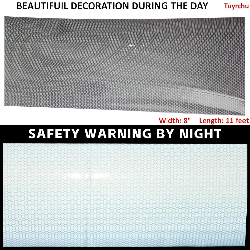 Non Fading Reflective Tape Silver Outdoor Waterproof 8 inch Wide, High Visibility Warning Industrial Marking Tape, Safety Stickers (11 feet)