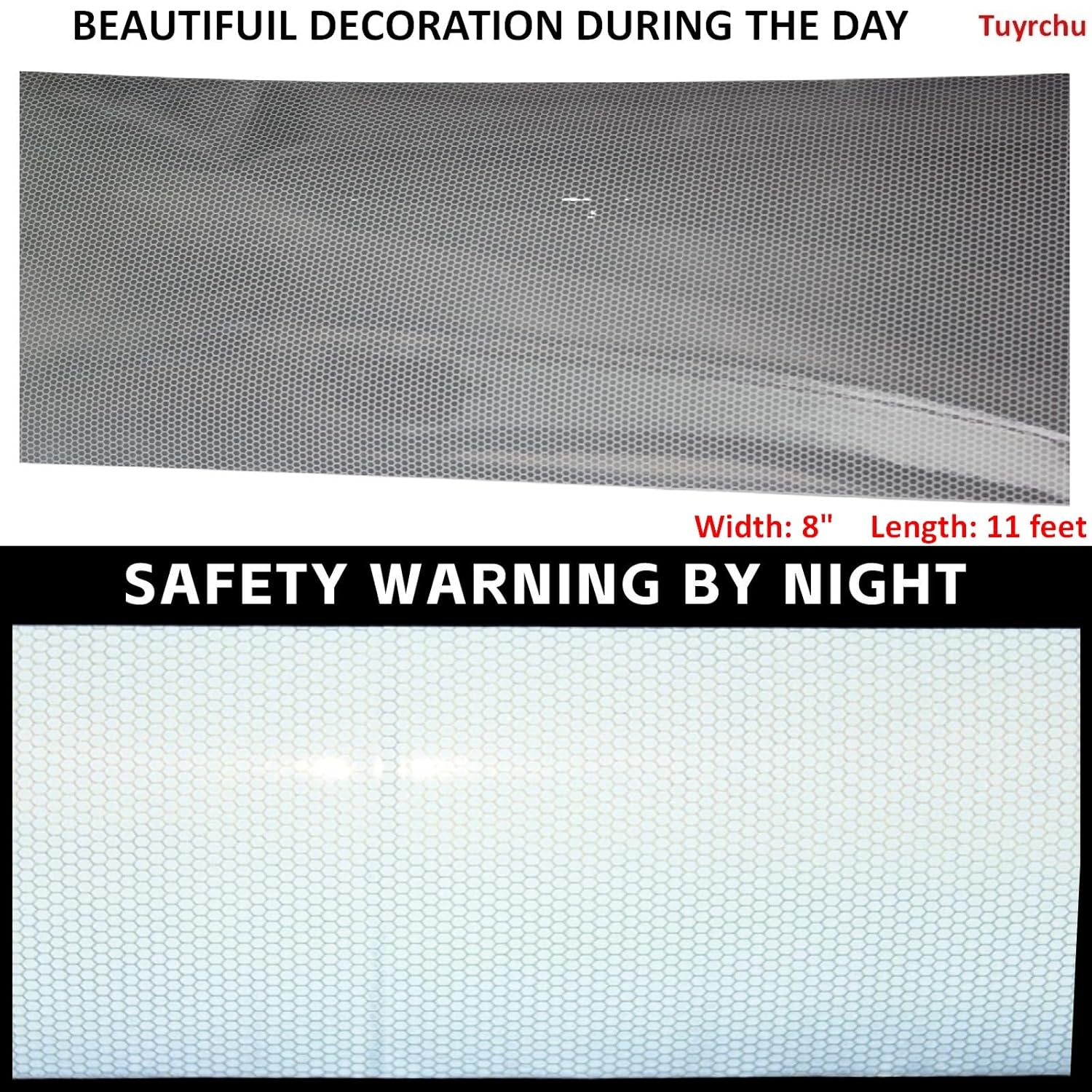 Non Fading Reflective Tape Silver Outdoor Waterproof 8 inch Wide, High Visibility Warning Industrial Marking Tape, Safety Stickers (11 feet)