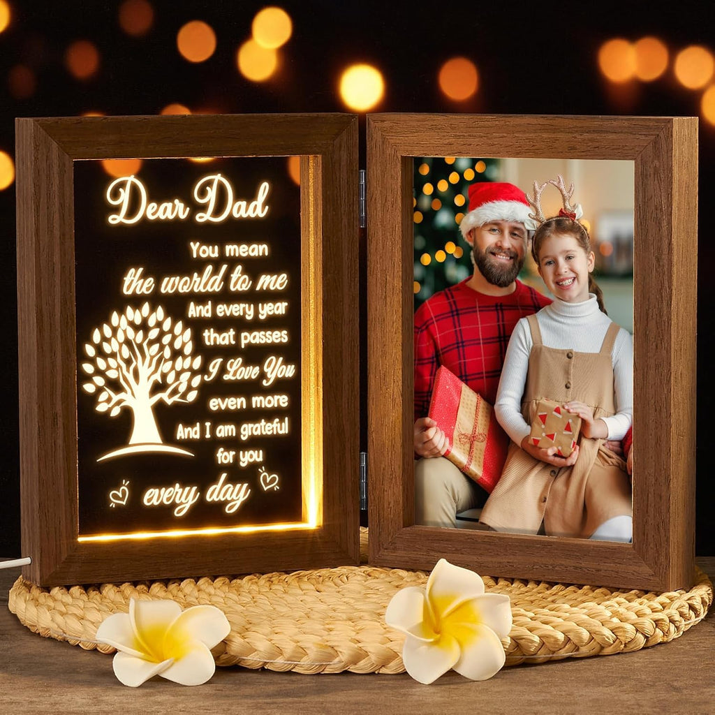 Dad Christmas Gifts for Dad from Daughter Son Kids, Engraved Night Light with Dad Picture Frame 5x7 Father in Law Christmas Gifts for Dad Who Wants Nothing & Gifts for Step Dad Bonus Dad New Dad Gifts