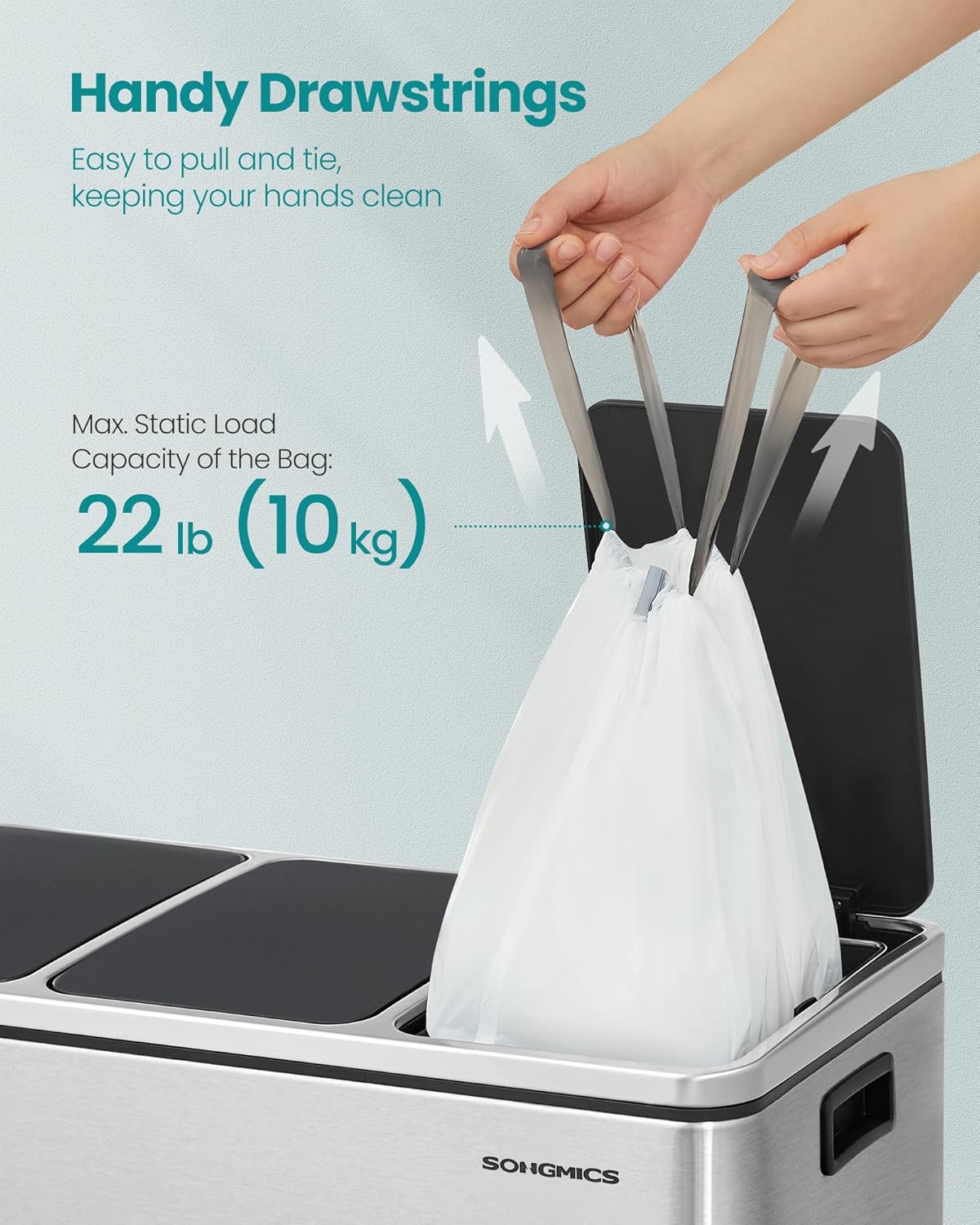 SONGMICS Trash Bags for 5.3 Gallon (20 L) Trash Cans, Drawstring Kitchen Garbage Bags, Pre-Separated, Quick-Dispense Box, Liner Code L, 2 Rolls, 80 Count, White UKRB021A02