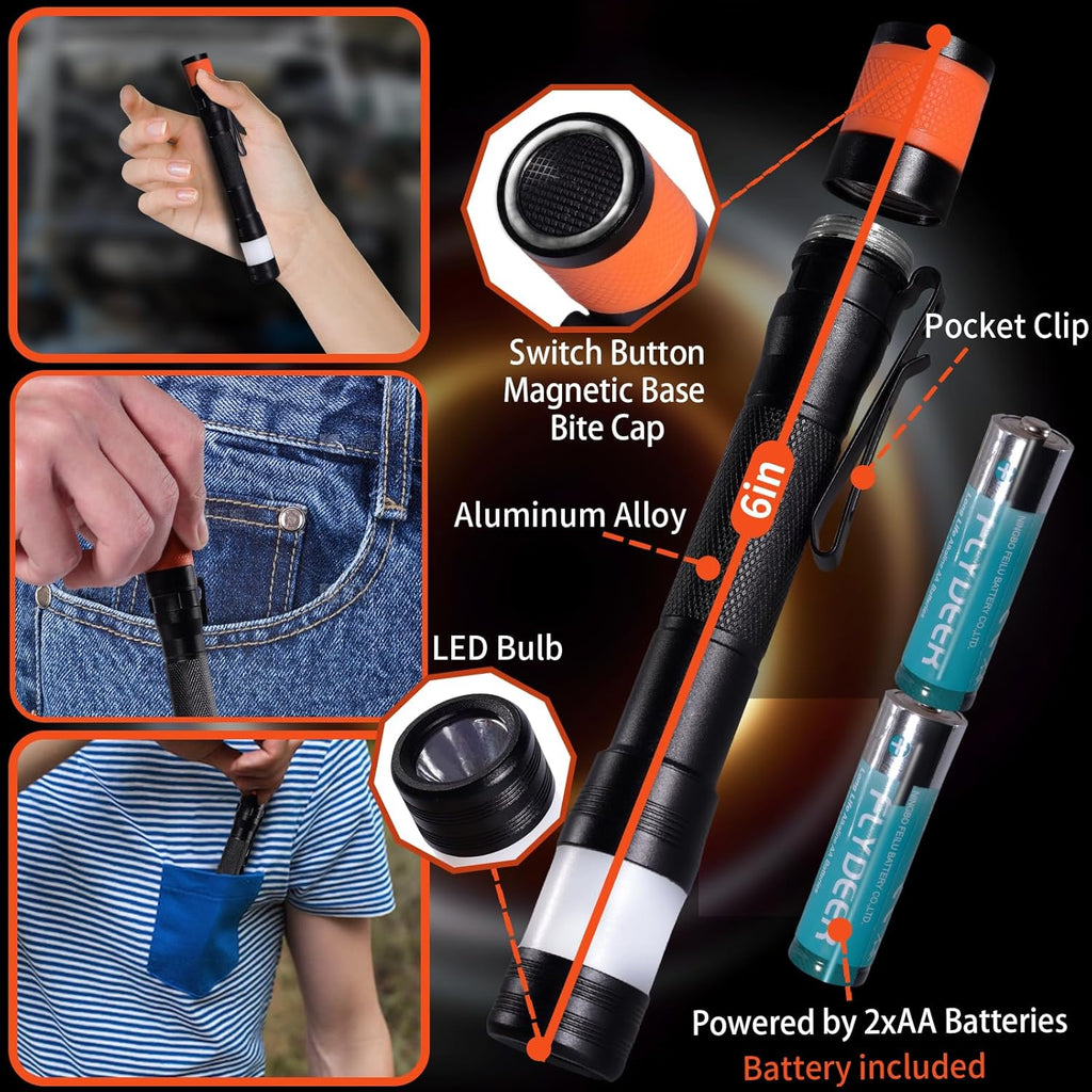 KunHe Probe 4 Pack LED 250 Lumens Pen Flashlight High Lumens with AA*8 Alkaline Batteries(Included) and Magnetic Base for Inspection Repair Engineer Gift for Husband Dad