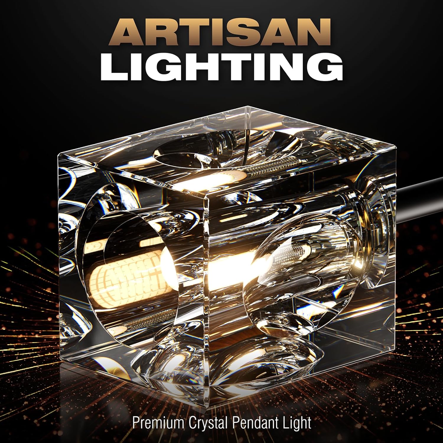 Crystal Ceiling Light Fixture with 13-Lights,Black and Gold Semi Flush Mount Ceiling Light,Modern Chandelier for Kitchen Island,Living Room,Bedroom,Dining Room