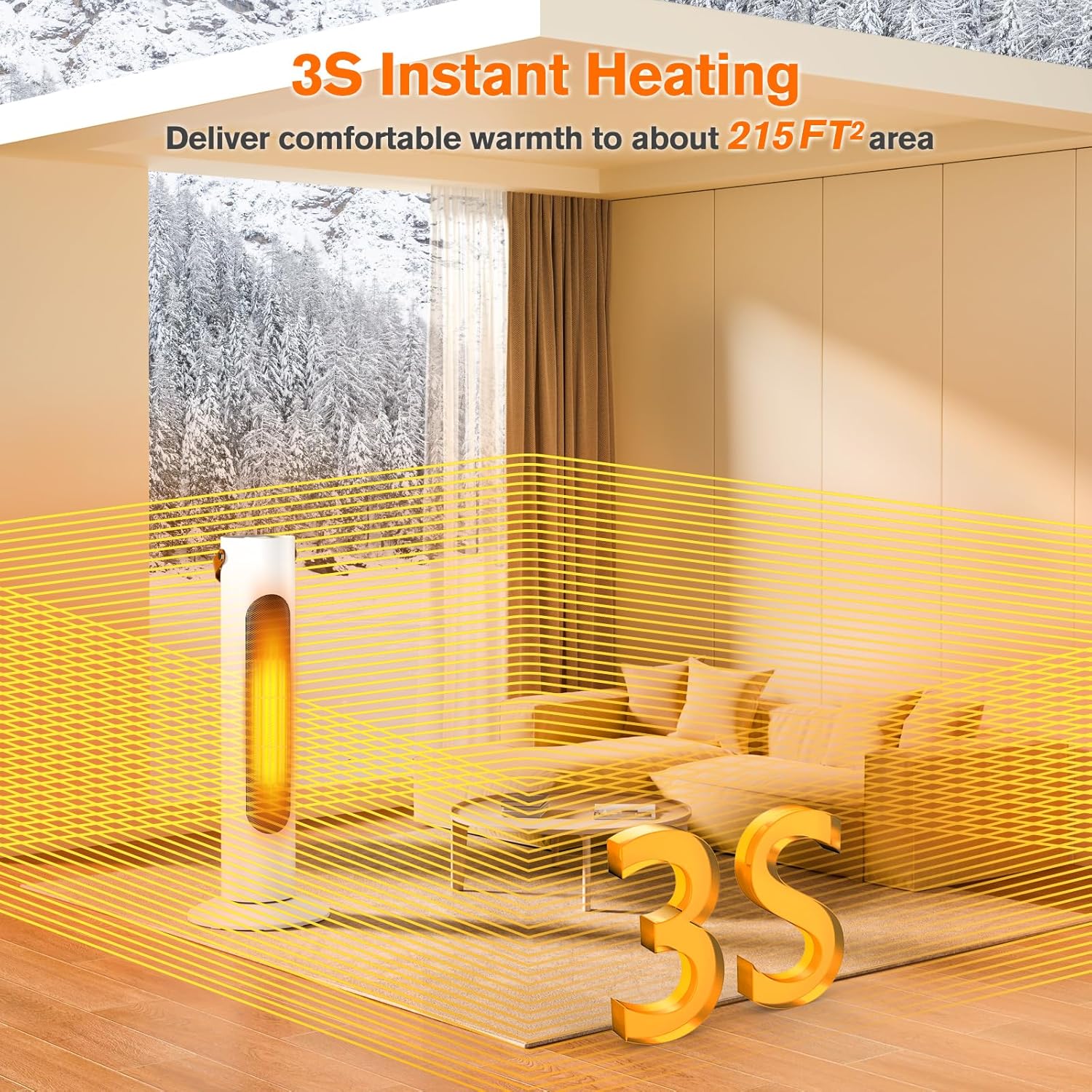 Electric Space Heaters For Indoor Use, 25" 2-IN-1 Tower Heater And Fan Combo, 70°Oscillating, 2S Instant Heating, 1500W, 3 Heating & Fan Modes,Electric Portable Heater For BedroomOfficeHome, Off White