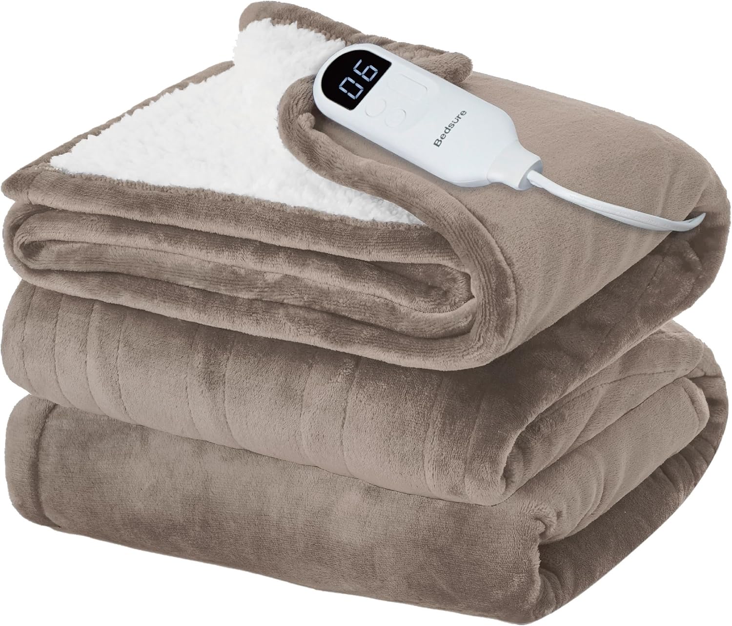 Bedsure Electric Blanket Full Size - Soft Flannel Heated Blanket, Fast Heating with 10 Time Settings & 6 Heat Settings, Warm Gift for Grandma (72x84 inches, Taupe)