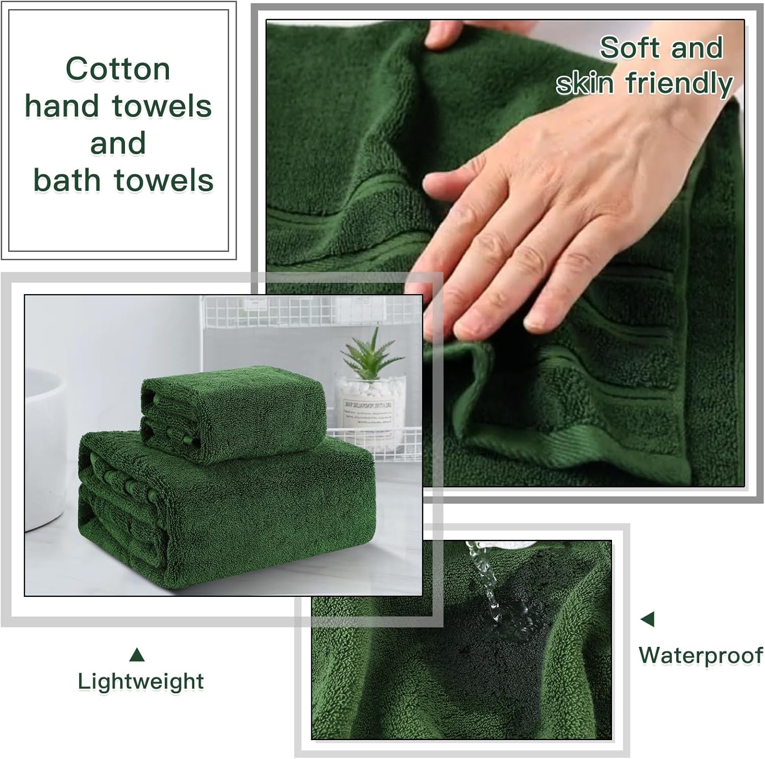 32PCS Bathroom Accessory Set Green Bathroom Accessories Bathroom Set, Shower Curtain Set, 2 Piece Bath Towel Set, 3PC Soap Dispenser, Toilet Brush & Trash Can