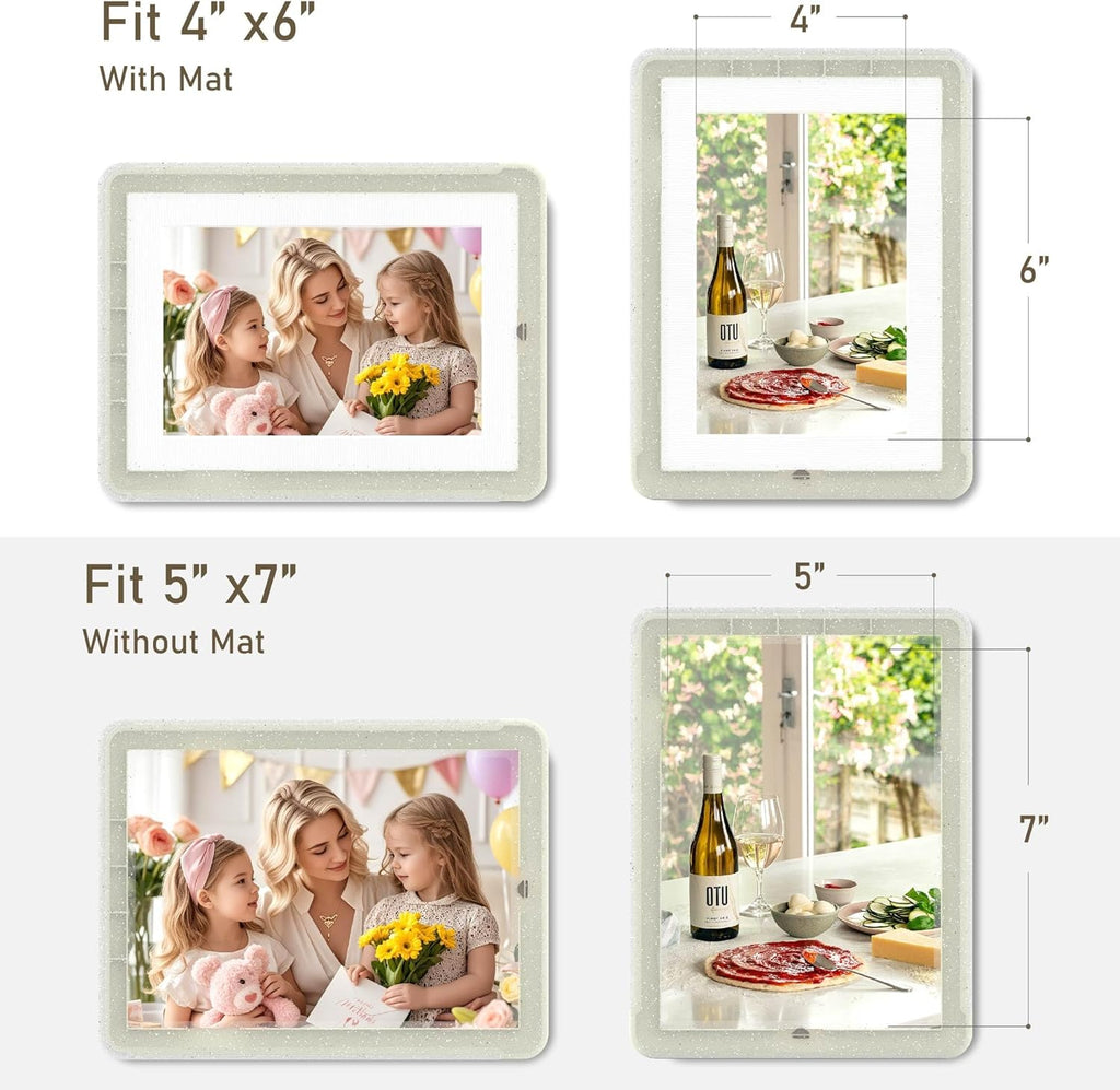 5x7 Picture Frame, Clear Acrylic Photo Frame with White Mat for 4x6 Photos, One-Piece Shatterproof Tool-Free Design, UV-Resistant Waterproof Tabletop Frame for Home Office Decor with 10-Year Warranty