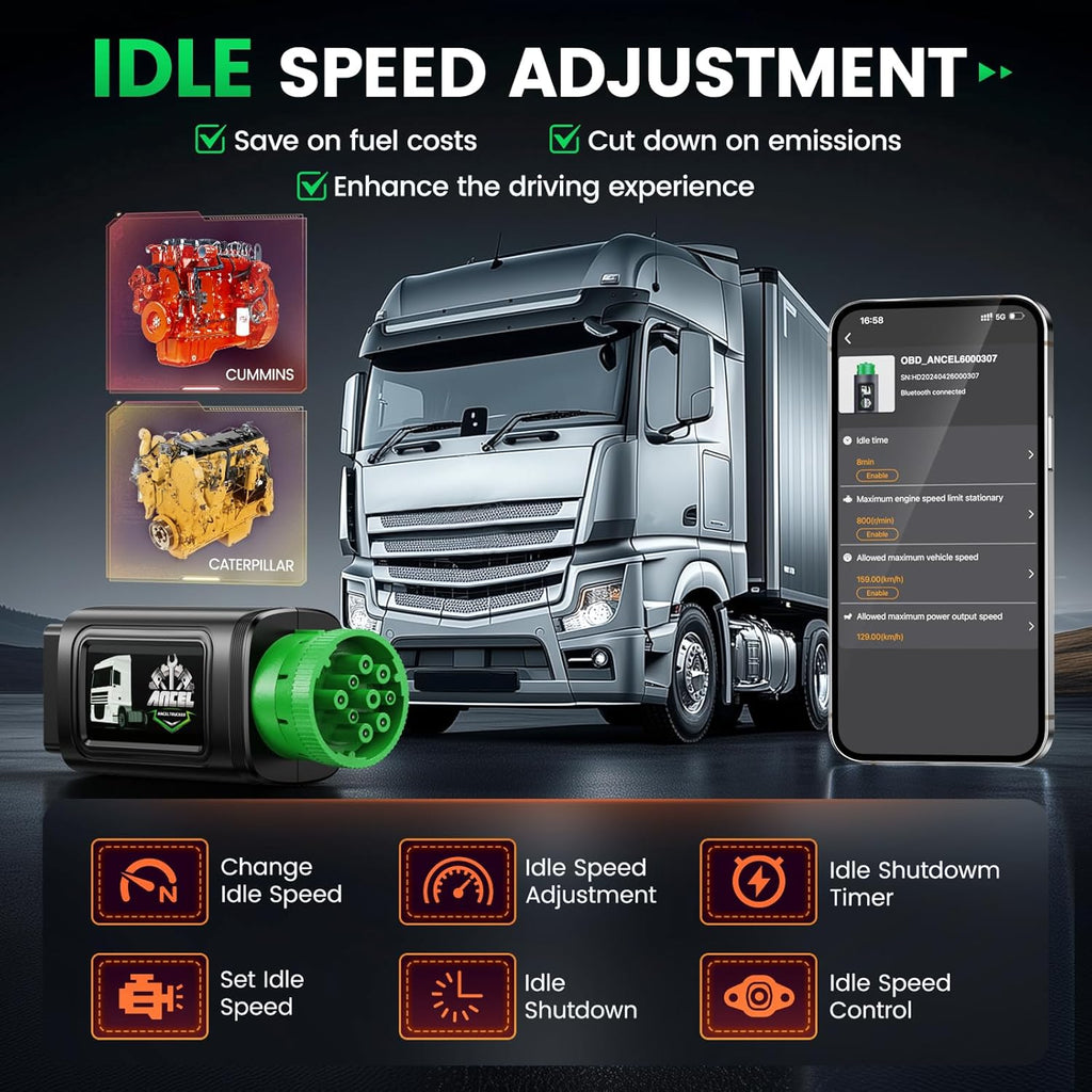 ANCEL HD200 Bluetooth Heavy Duty Truck Scanner, Speed Limit and Idle Reset for Cummins & Caterpillar Engines, J1939/J1708 Diesel Code Reader & All-System Diagnostic Tool, Lifetime Free Updates