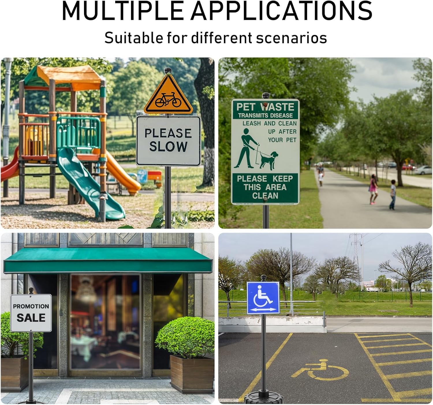 Portable Sign Post and Base Kit, 5 ft Heavy Duty Cast Iron Sign Pole with Hard Plastic Wheeled Base, Movable Signs Stand Easy to Use Portable Sign Holder for Traffic, Parking, and Safety Signs