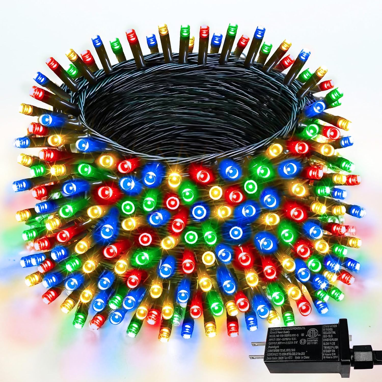 Upgraded 99FT 300 LED Multicolor Christmas String Lights Outdoor & Indoor, Memory Function & Timer & 8 Modes, Twinkle Lights Green Wire Waterproof for Xmas Tree Holiday Party Garden Decor (Multicolor)