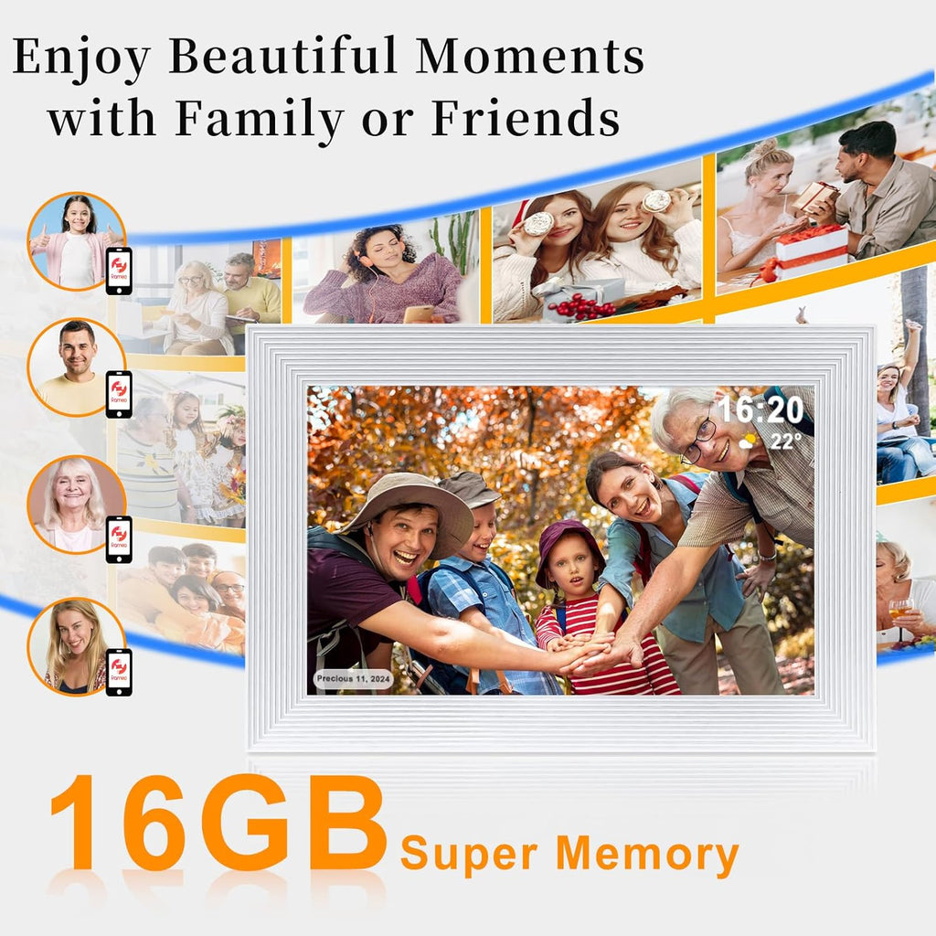 Frameo 10.1 Inch Smart WiFi Digital Photo Frame,Digital Picture Frame with 16GB Storage & SD Slot, Electronic Picture Frame IPS Touch Screen with Auto-Rotate, Frameo Digital Frame WiFi - White