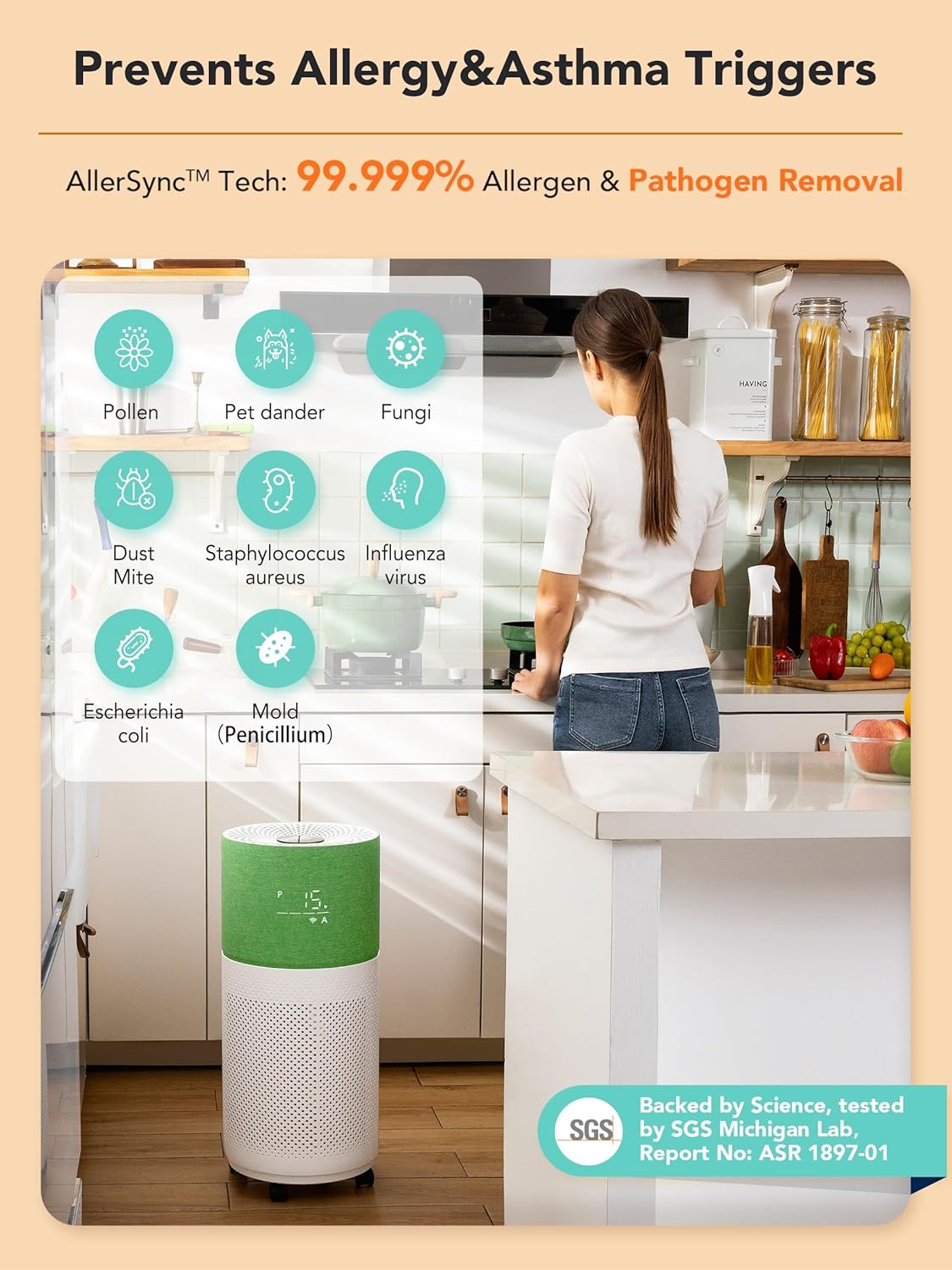 CleanForce Air Purifier for Home Large Room up to 2550 ft², Swiss Sanitized HEPA & Carbon Filter, asthma & allergy friendly Certified for Dust/Pollen/Pet Dander, Alexa/App Control, Ozone-Free, Rainbow