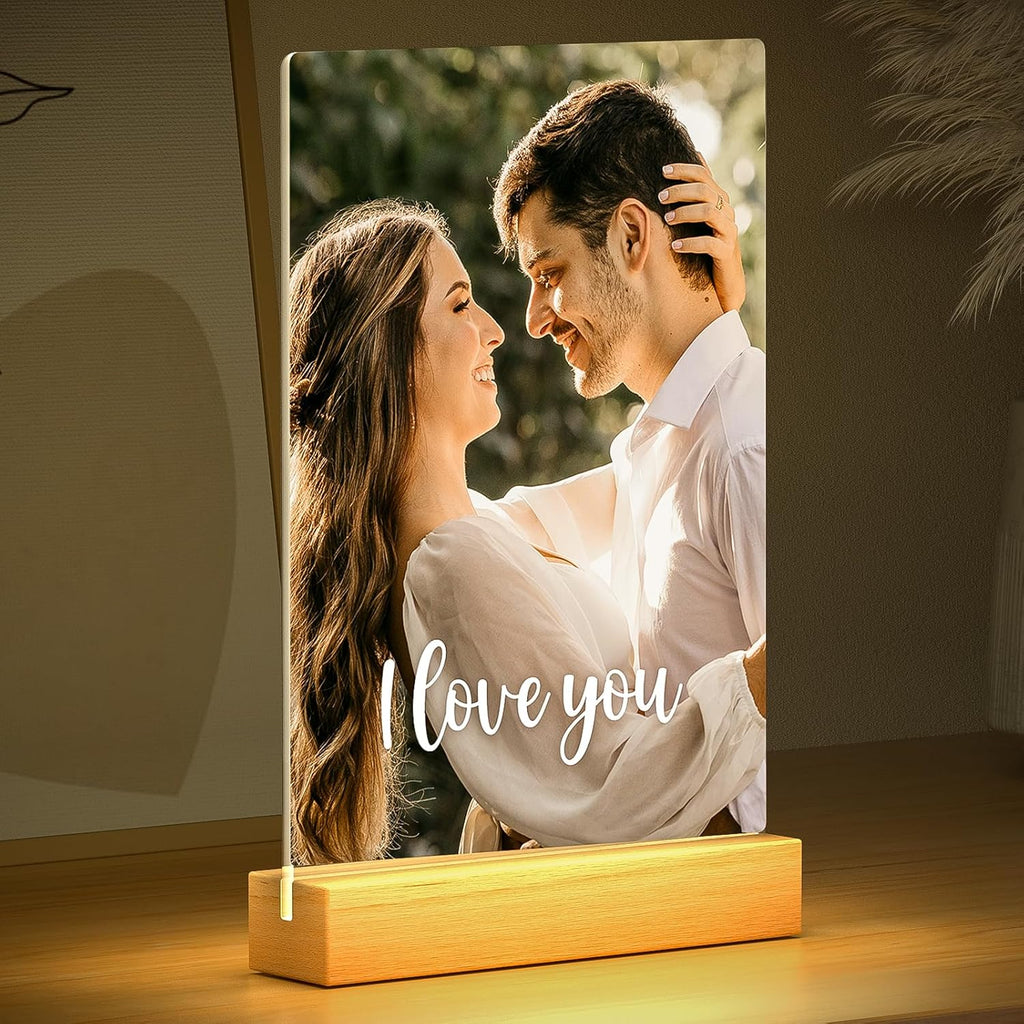 Custom Picture Frames with Photo, Personalized Photo Frame with Night Light, Customized Picture Frame, Personalized Anniversary Valentines Day Gifts for Women Men Girlfriend Boyfriend Her Him