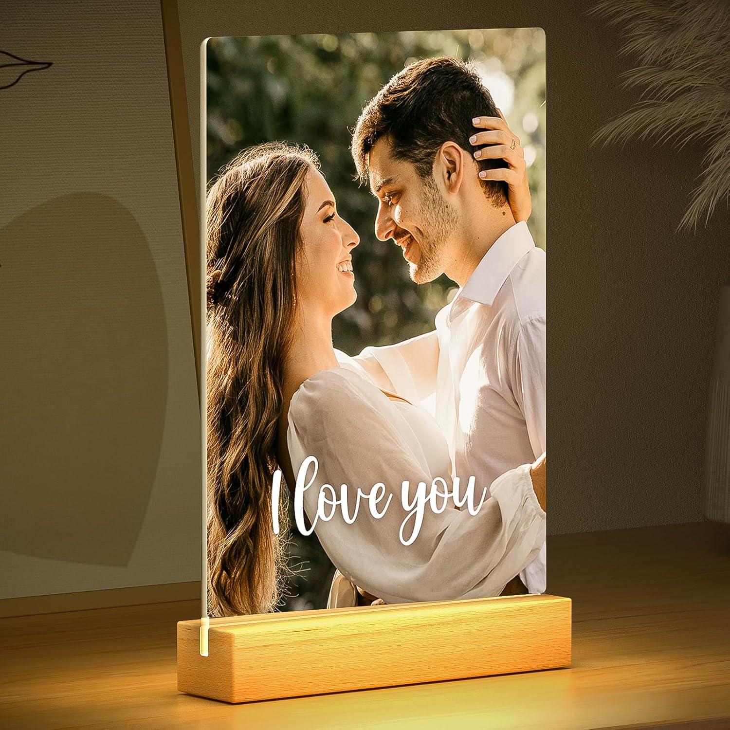 Custom Picture Frames with Photo, Personalized Photo Frame with Night Light, Customized Picture Frame, Personalized Anniversary Valentines Day Gifts for Women Men Girlfriend Boyfriend Her Him