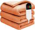 Heated Blanket Twin 62"×84" - Premium Cosy Soft Electric Blanket with 6 Heating Levels,Fast Heating Flannel Sherpa Machine Washable Blanket for Bed & Couch - Auto Shut Off(Orange)
