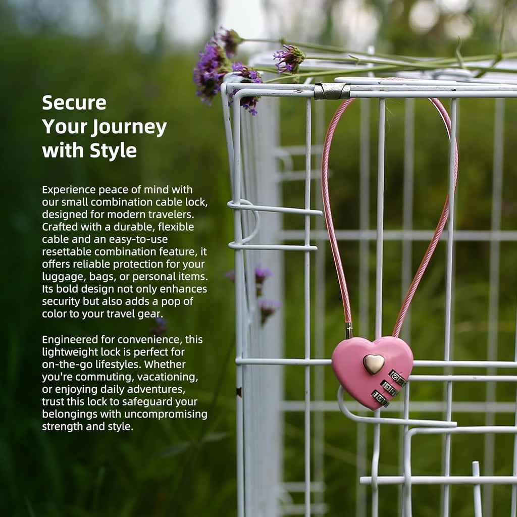 Small Cable Lock with Combination, Combo Lock with Code, Pink Cable Padlock for Luggage, Cabinet, Closet, French Fridge Door, Stroller, Bike Helmet, Pet Cage, Pool Gate, Outdoor Fence
