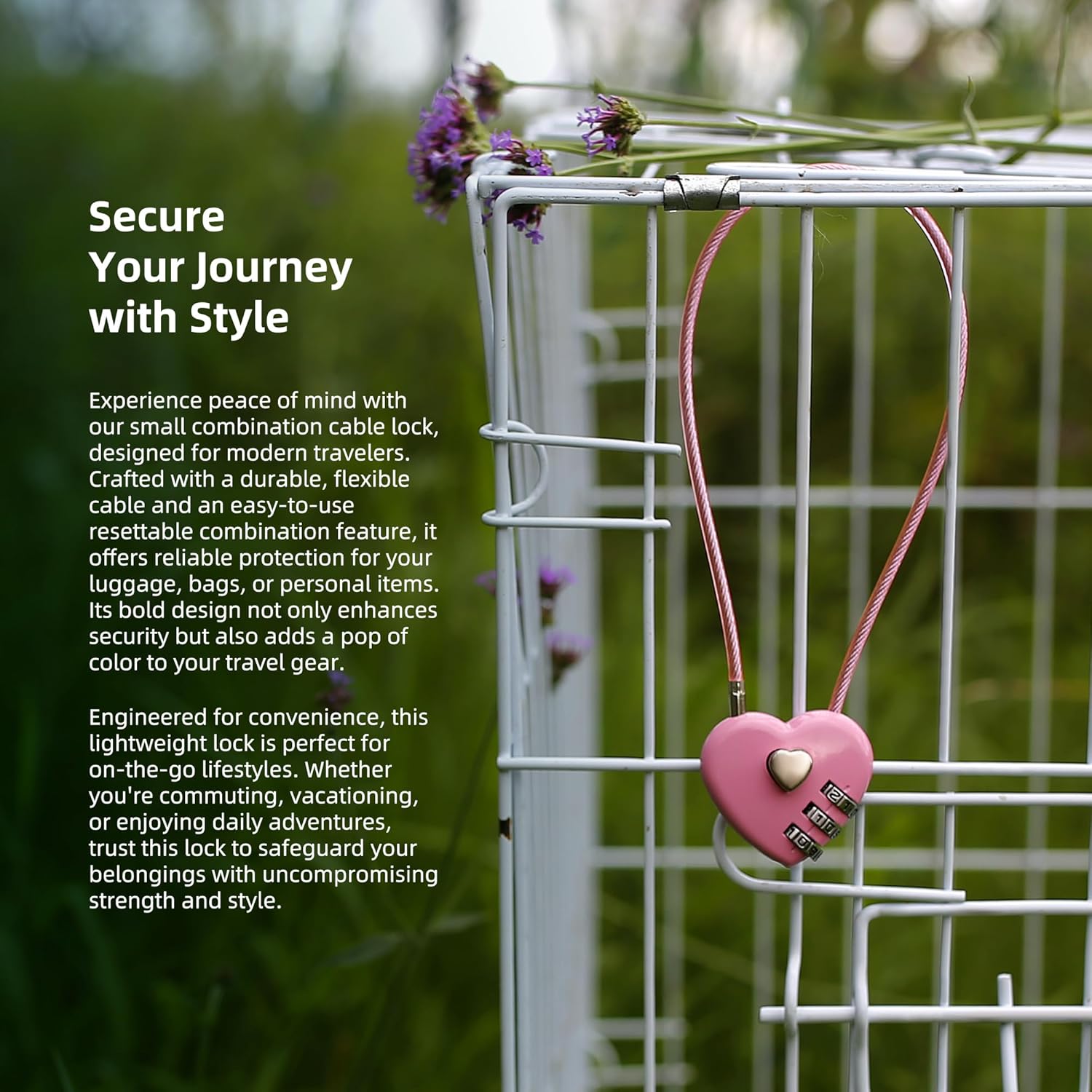 Small Cable Lock with Combination, Combo Lock with Code, Pink Cable Padlock for Luggage, Cabinet, Closet, French Fridge Door, Stroller, Bike Helmet, Pet Cage, Pool Gate, Outdoor Fence