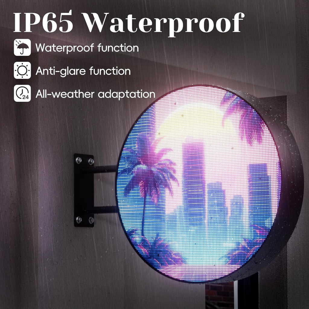 P5 Outdoor LED Light Box Sign Programmable, Round Double-Sided Full Color Custom Business Digital Display Screen, Image Video Signage Panel Board for Store Advertising Cafés, Bars 20"