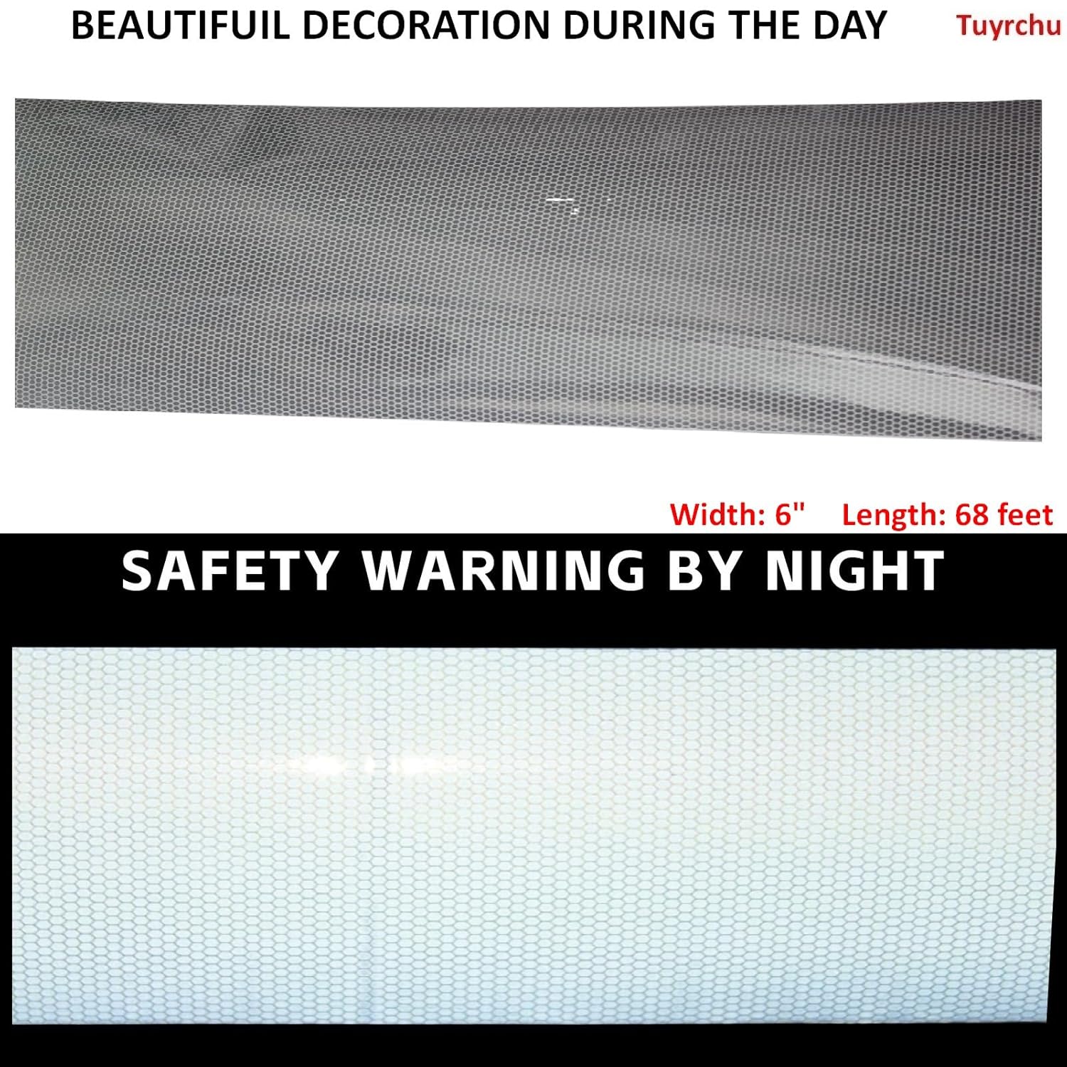 Non Fading Silver Reflective Tape 6 inch Wide, Outdoor Waterproof Safety Adhesive Stickers, High Visibility Industrial Marking Tape (68 feet)