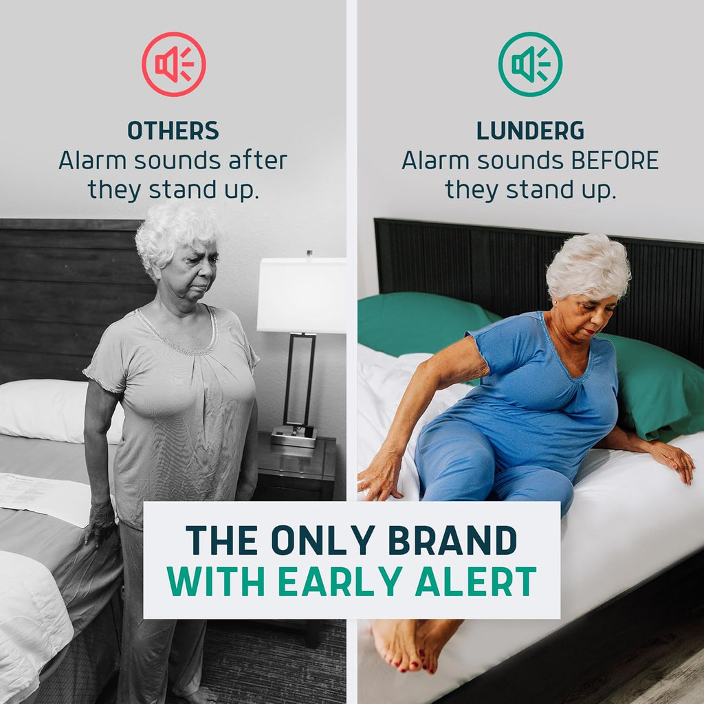 Lunderg Under Mattress Bed Alarm for Elderly Adults & Chair Alarm Set - Wireless Early-Alert Mattress Pad, Chair Pad & Pager - Bed Alarms and Fall Prevention for Elderly and Dementia Patients