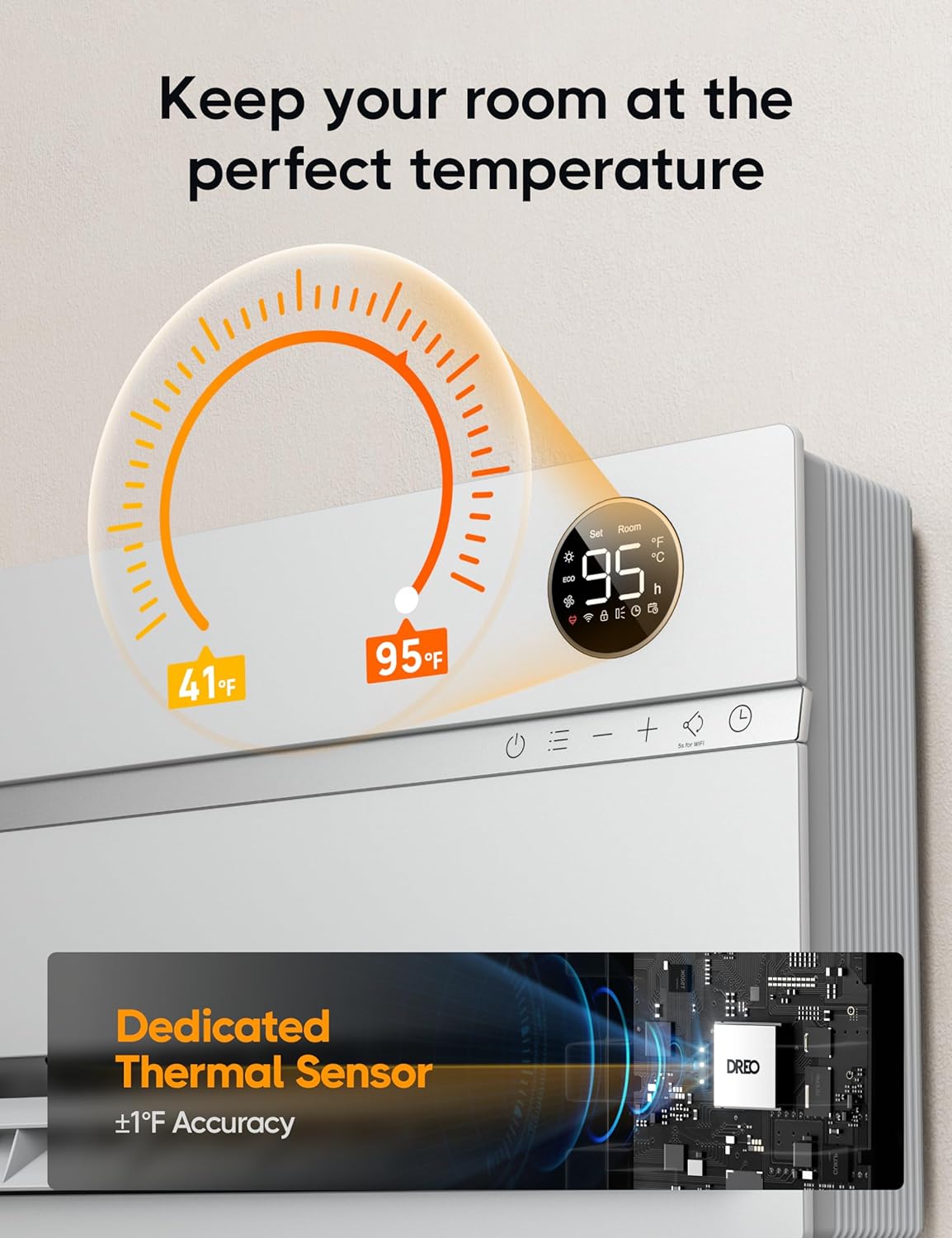 Dreo Wall-Mounted Heater, Smart Space Heater for Bedroom with Dreo FortPlug Overheat Protection, 120° Vertical Oscillation, Thermostat, 24H Timer, 1500W Electric Heater for Indoor, WH729S