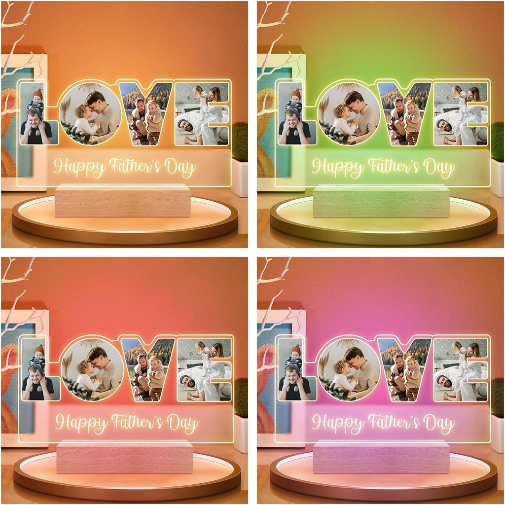 Custom Picture Frames with Photo, Customized Picture Frame, Personalized Photo Frame with Night Light, Personalized Valentines Day Gifts for Dad