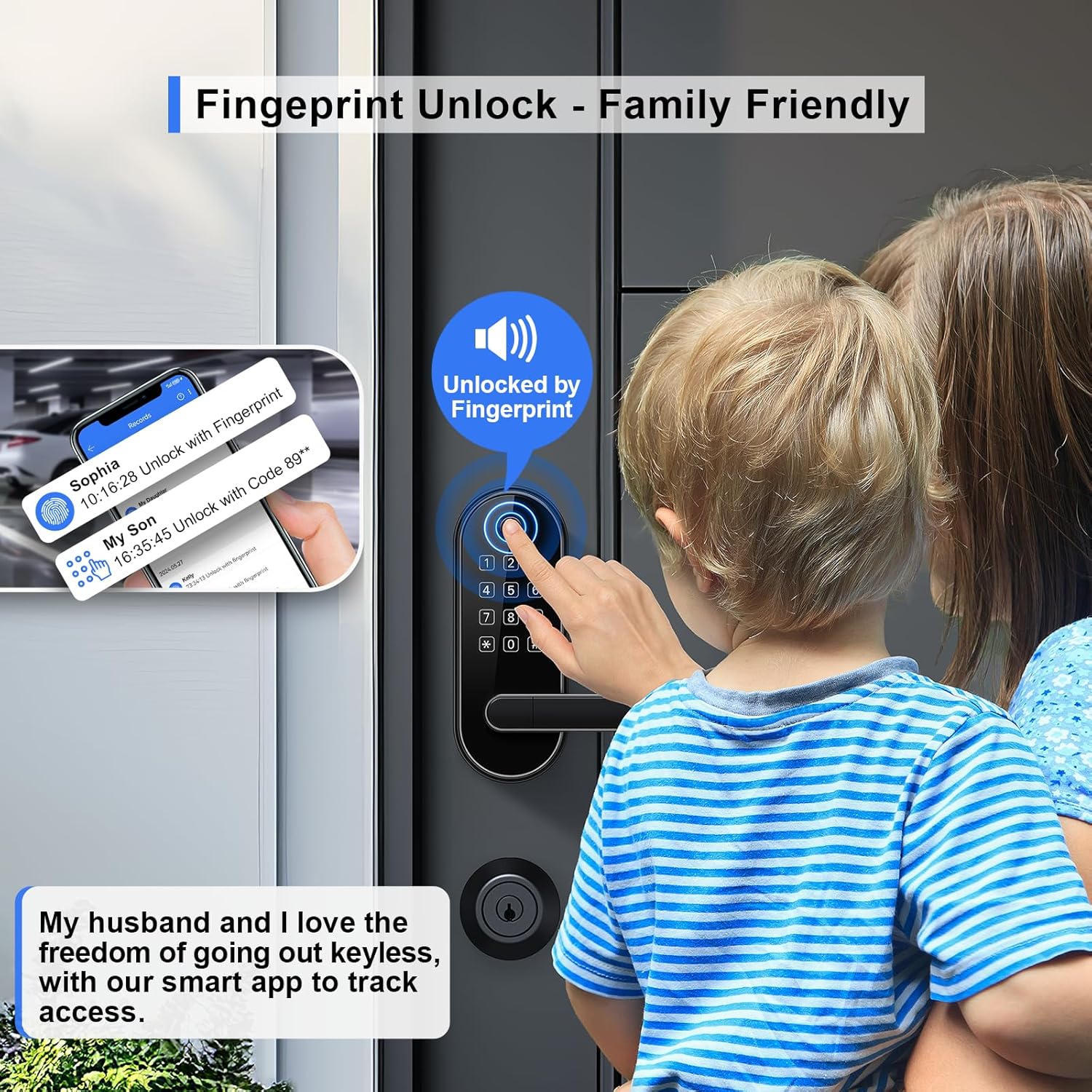 Bluetooth Fingerprint Smart Lock with Handle & Keypad – Fits Most US Doors, DIY Install, Keyless Entry: Code, FOB, Auto-Lock. Ideal for Home, Airbnb & Rental, Kids & Seniors. Alexa & Google Compatible