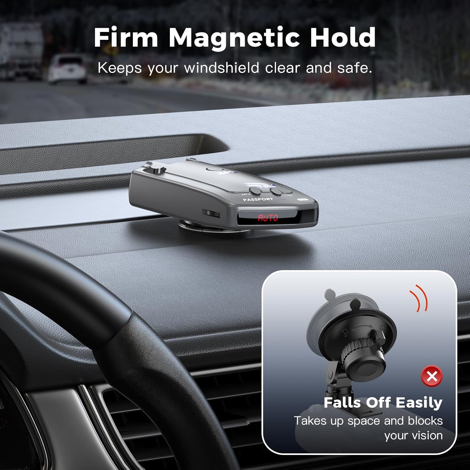 Magnetic Radar Detector Mount with N52 Strong Magnets, Adhesive Dashboard Holder for Escort, Uniden, and Other Radar Detectors, Stable Anti-Vibration Installation, Adjustable Viewing Angle