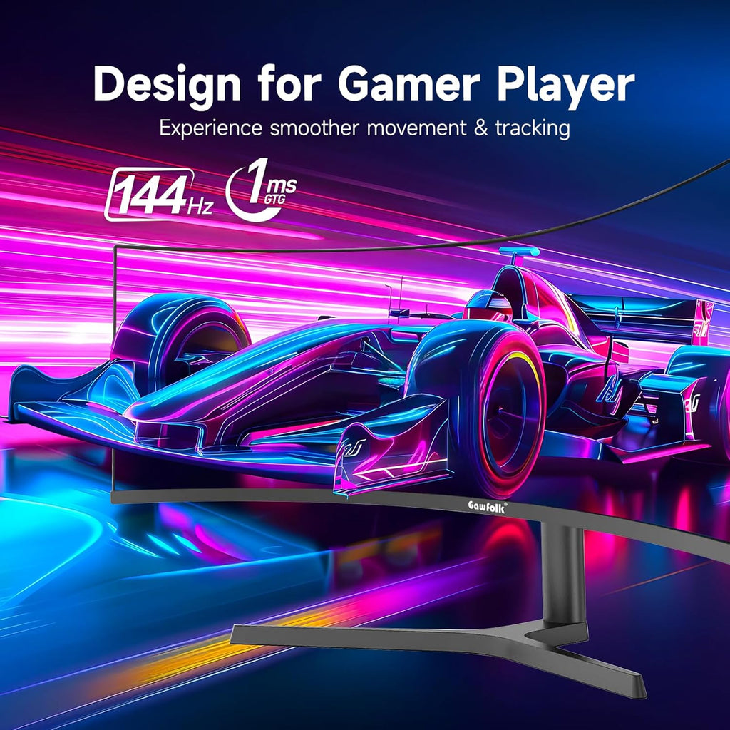 Gawfolk 37.5 Inch Gaming Monitor 3840 * 1600p 144Hz PC Monitor with AMD FreeSync, Flicker-Free, 2X HDMI 2.0, DP 1.4, Ultra-Thin Frameless Screen
