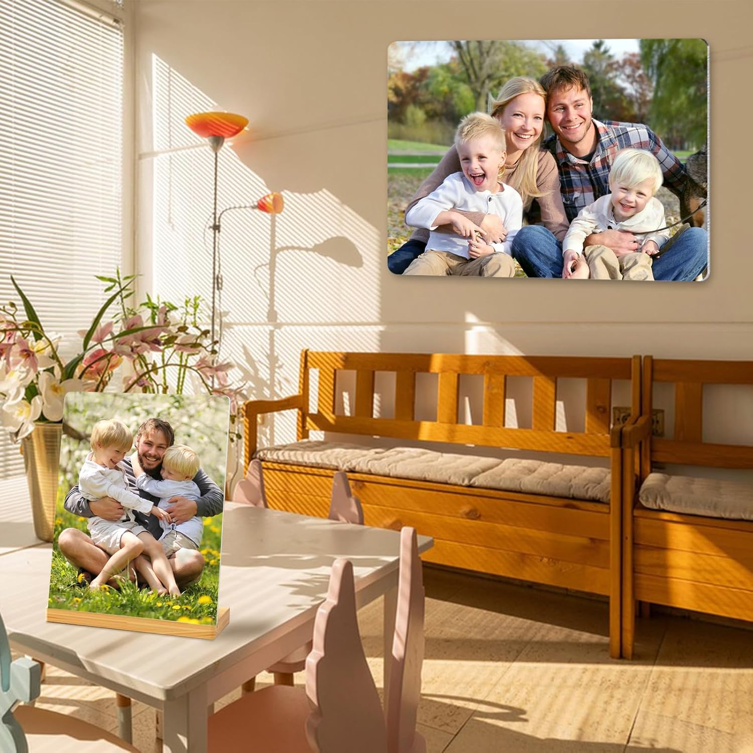Custom Photo Prints - Metal Desktop Picture Frame with Photos & Wooden Base Personalized Gifts for Family Friends Lovers and Pets, Optional Multiple Sizes