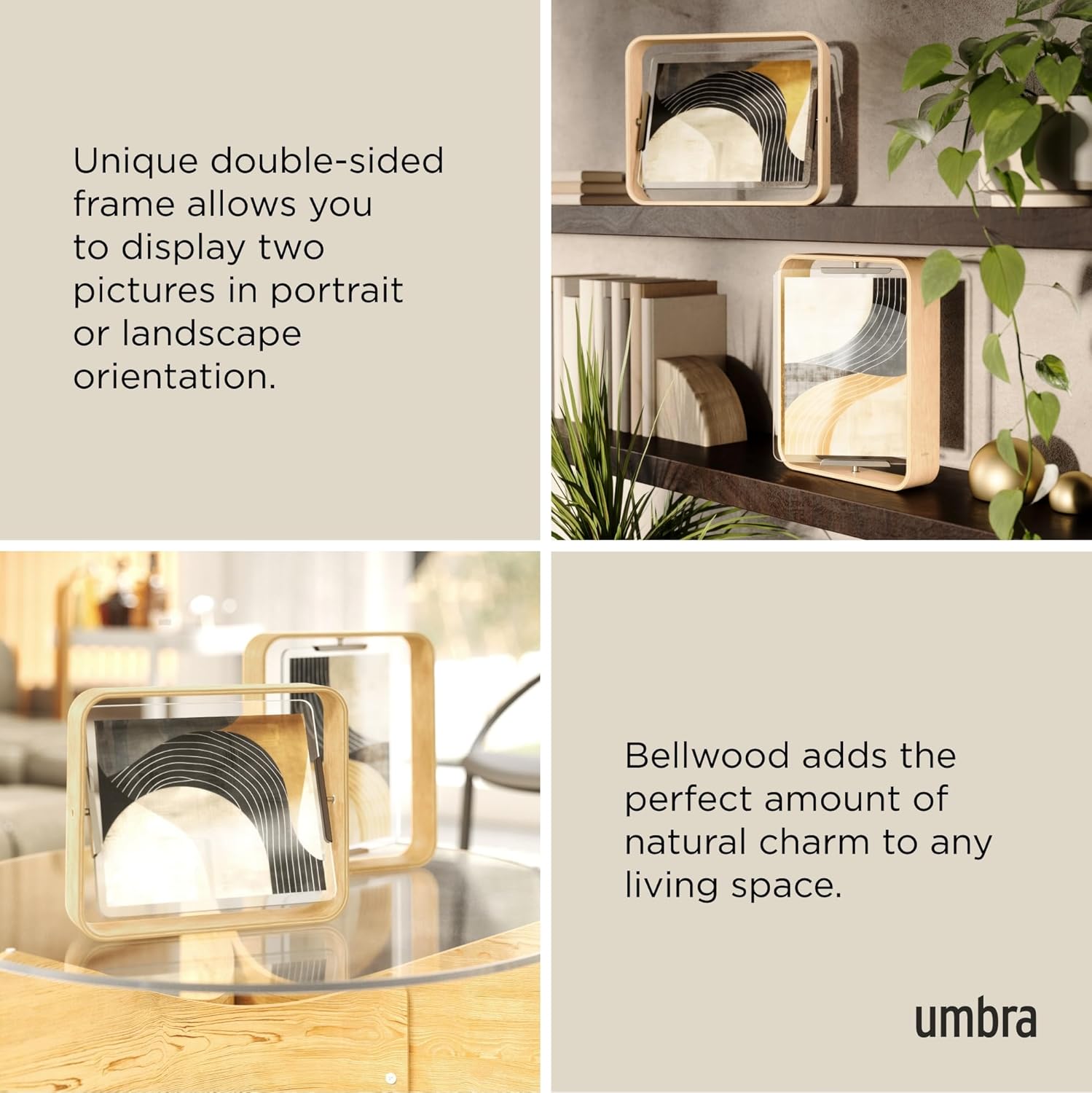 Umbra Table Picture Frame, Double-Sided Picture Frame for 20 x 25 cm Photos, Wood, Natural