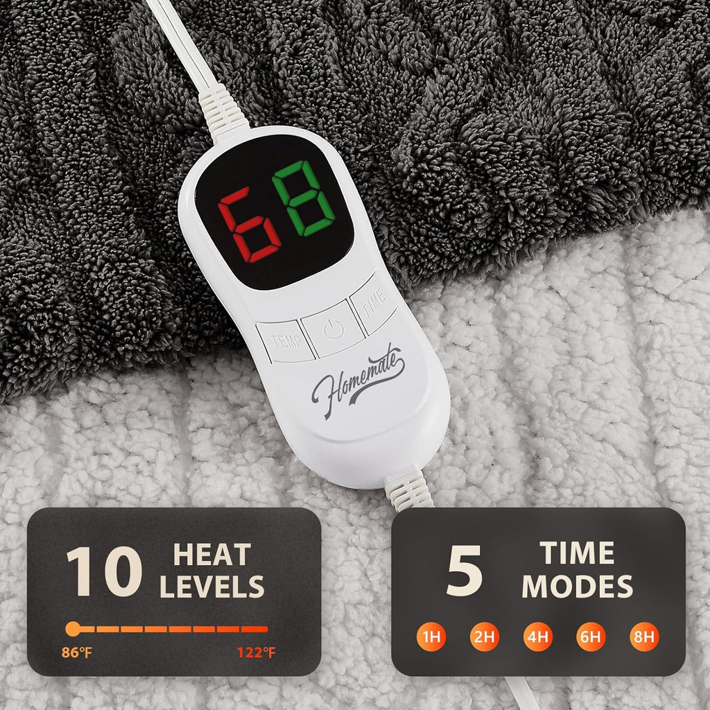Homemate Electric Heated Blanket Full - 72"x84" Heating Bed Blankets Throw with 10 Heating Levels 8 Hours Auto Off Fast Heating Over-Heated Protection Ultra Soft Warm Flannel ETL Certified