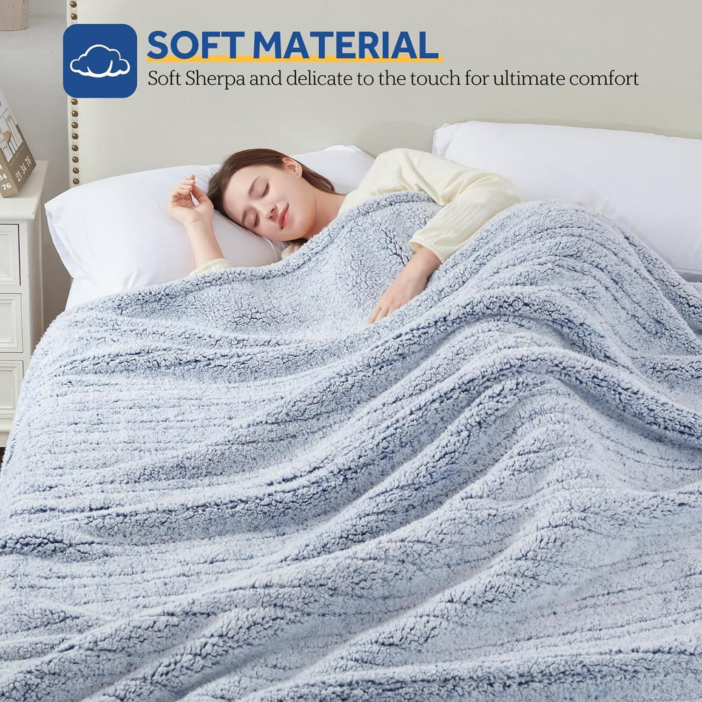 SEALY Electric Blanket Full Size, Soft Sherpa Heated Blanket Single Control with 10 Heating Levels & 1 to 12 Hours Auto-Off Settings Over-Heated Protection 80"x84" Machine Washable, Blue