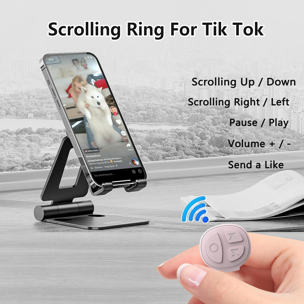 TikTok Scrolling Ring Bluetooth Camera Remote Control Page Turner for iPhone iPad Android Ebook Reading Scrolling Ring for iPhone TikTok (Pink Single Ring)