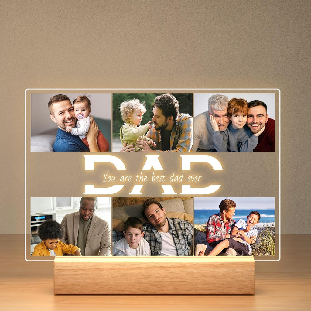 Personalized Gifts for Dad from Daughter Son, Custom Picture Frames with Photo, Customized Photo Frame with Night Light, Personalized Dad Birthday Gifts for Dad Baby Kids Family
