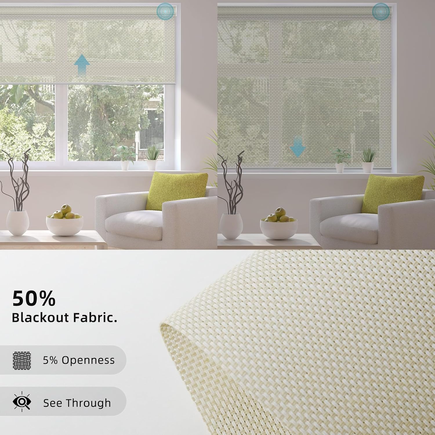 SmartWings Motorized Smart Blinds for Windows in Light Filtering, Electric Remote Roller Shades Compatible with Alexa/Google Home/Homekit, Custom Up to 110”W x 148”H, 5% Openness Aventus White Linen