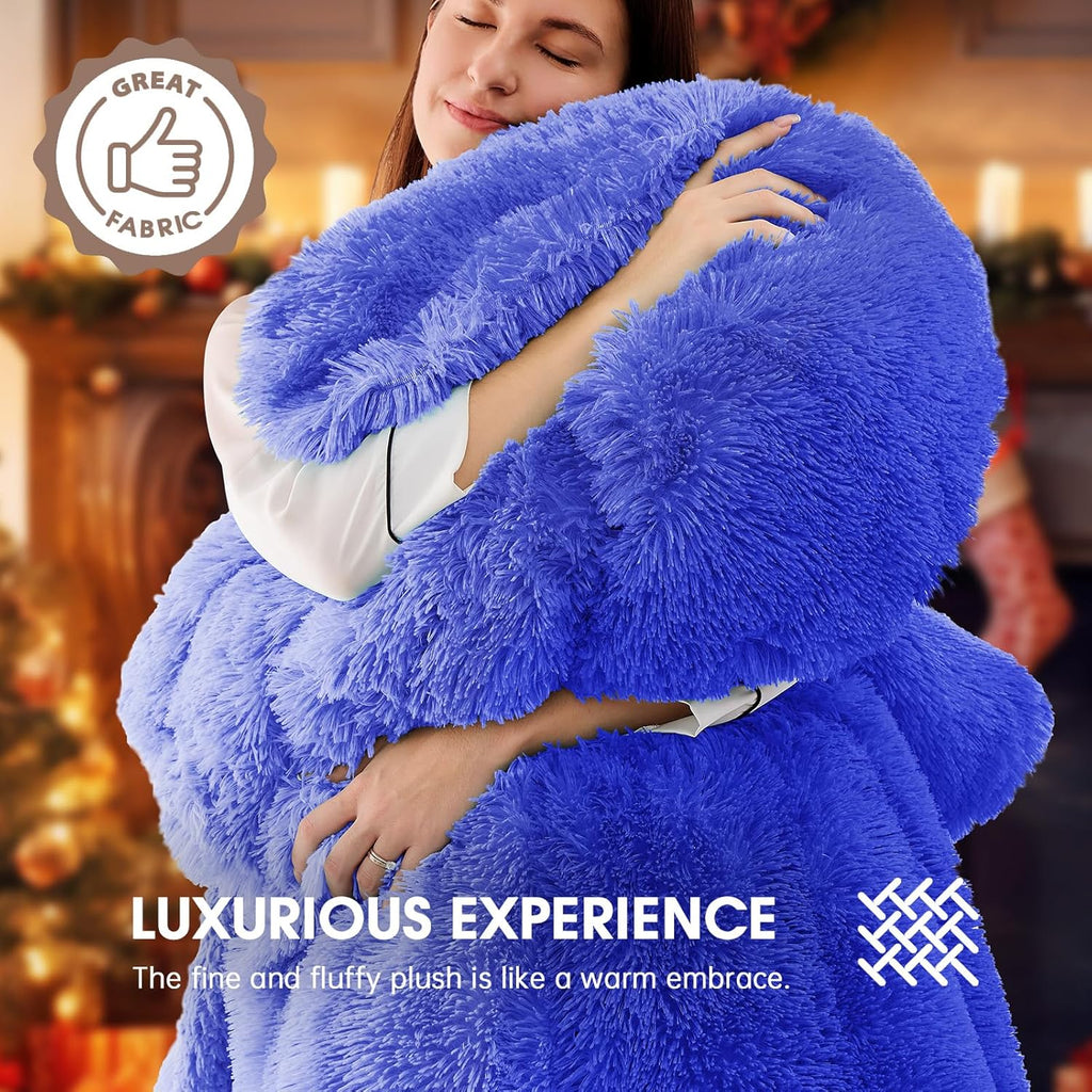 Heated Electric Blanket Throw–Faux Fur with Soft Thick Sherpa,Warm Winter Birthday Gifts for Women Grandma，10 Heat Settings,5 Time Settings with Fast Heating, 50x60, Glacier Blue