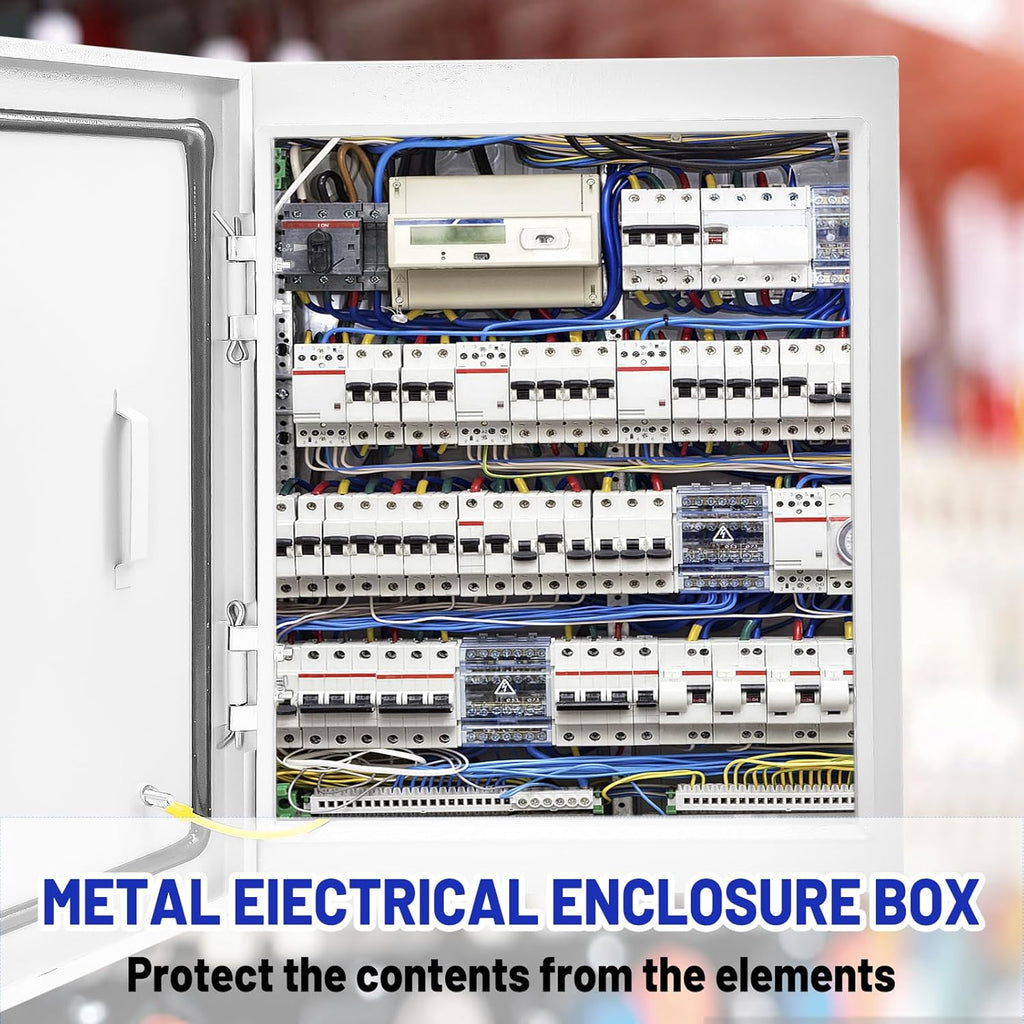 Outdoor Electrical Box 20 x 16 x 6''D NEMA 4X Enclosure Steel Box, Waterproof & Dustproof Outdoor/Indoor Lockable Electrical Junction Box, with Mounting Plate