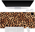 Small Heated Desk Pad 23.6" x 14.2" – Compact Electric Mouse Pad with 3 Heating Levels, Auto Shut-Off, Waterproof PU Surface, Plug-in Warmer for Office or Home Use, Leopard Print