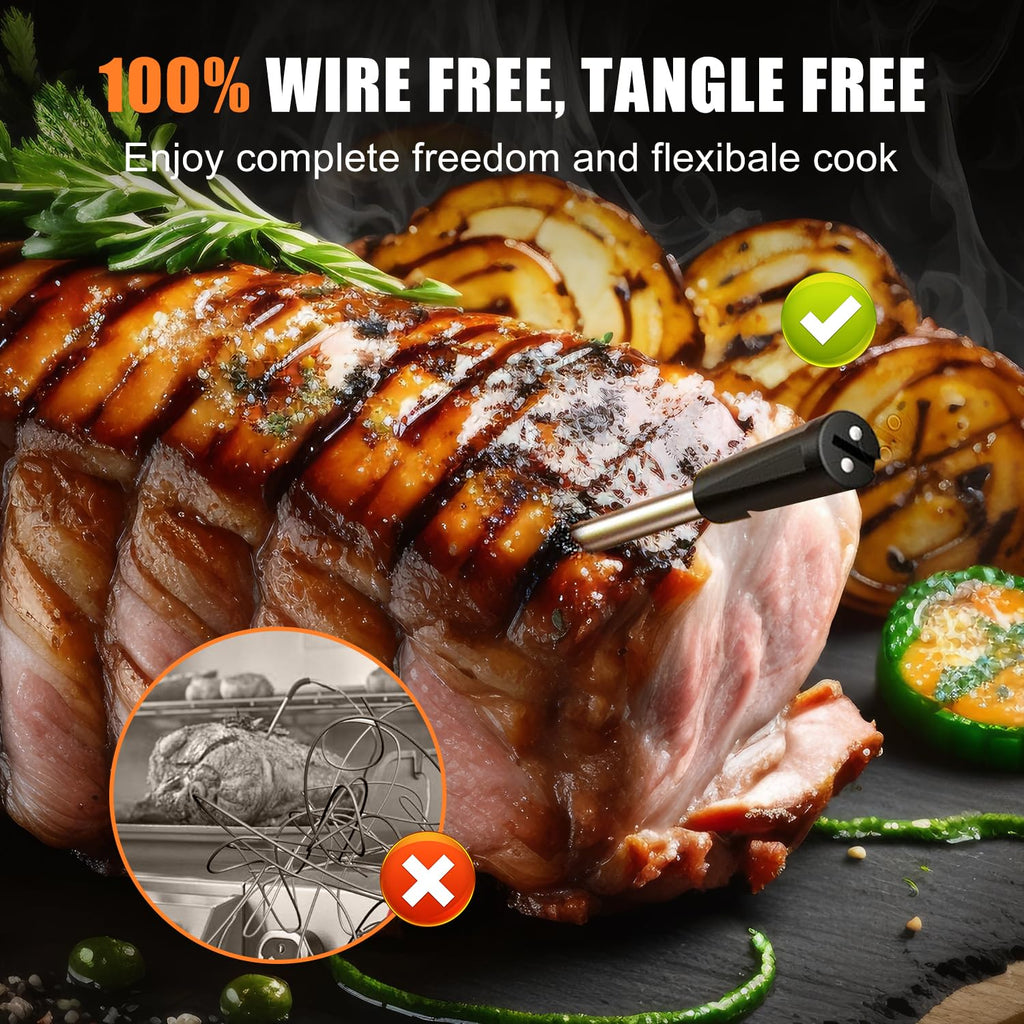 INSMART Wireless Smart Meat Thermometer,330FT Bluetooth Range,100% Waterproof,Precision Cooking Grilling,Multi Sensors,for BBQ,Oven,Grill,Kitchen,Smoker, Rotisserie Turkey Beef (Wood)