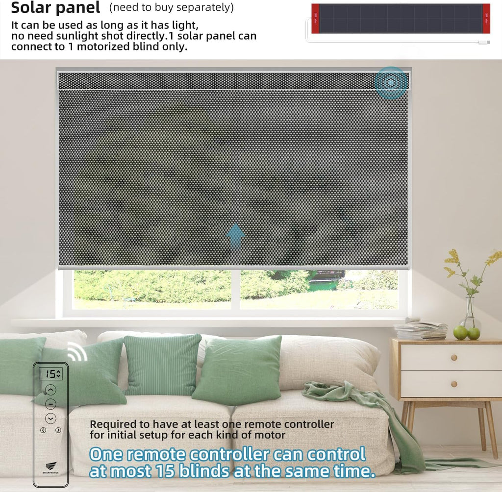 SmartWings Motorized Roller Shades 5% Openness Work with Homekit, Alexa SmartThings Google, Zigbee Motor Smart Blinds for Windows, Cordless Remote Control Window Shades, Customized, Charcoal Grey