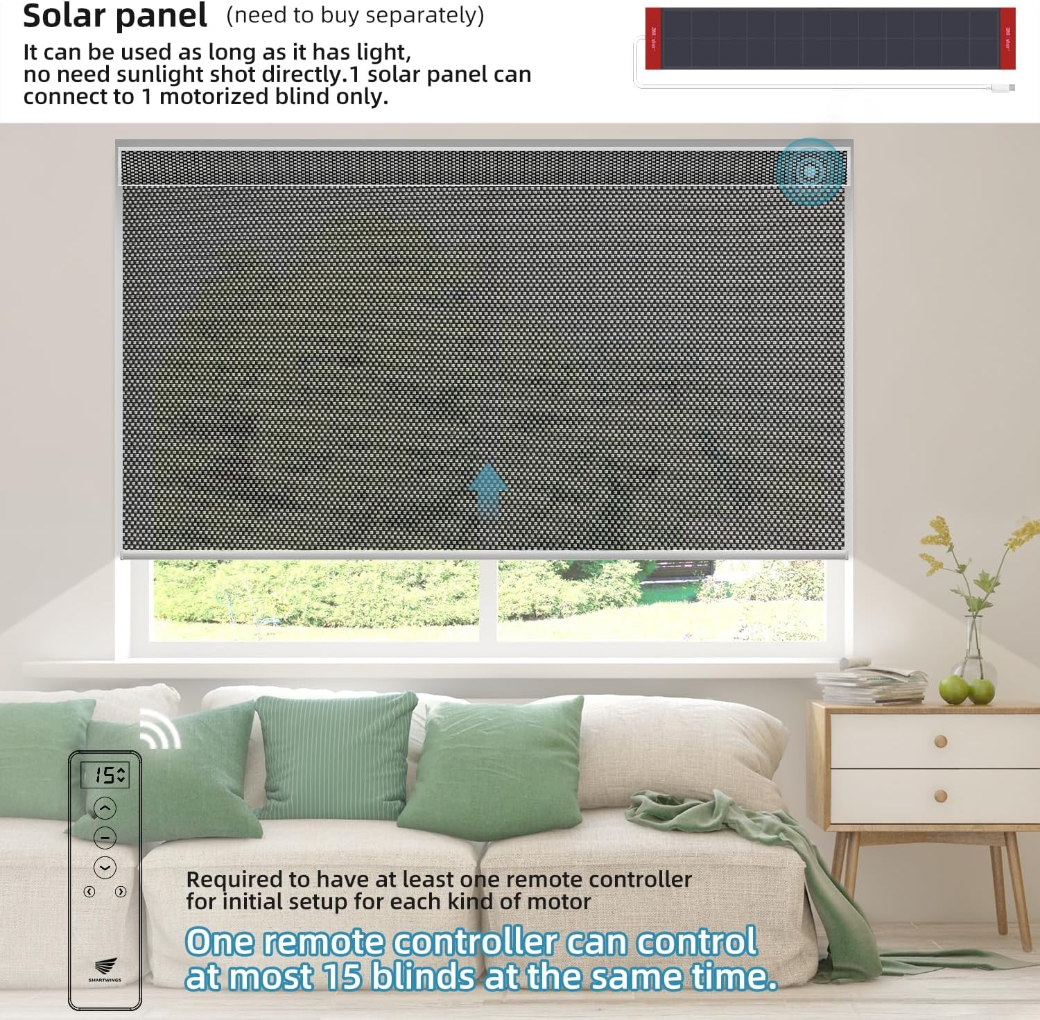 SmartWings Motorized Roller Shades 5% Openness Work with Homekit, Alexa SmartThings Google, Zigbee Motor Smart Blinds for Windows, Cordless Remote Control Window Shades, Customized, Charcoal Grey