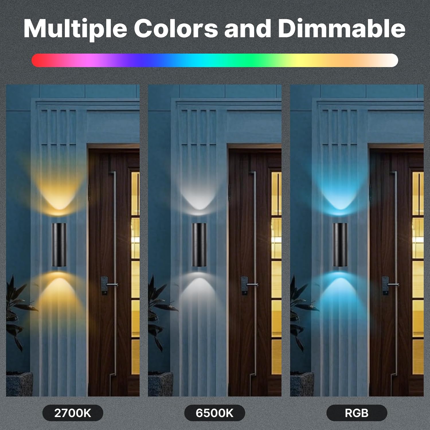RGBCW Outdoor Wall Light 1 Pack, Smart Porch Light Dusk to Dawn Lighting with Remote Control, WiFi Outdoor Wall Sconce, Compatible with Alexa, Exterior Lights for House Porch Garage