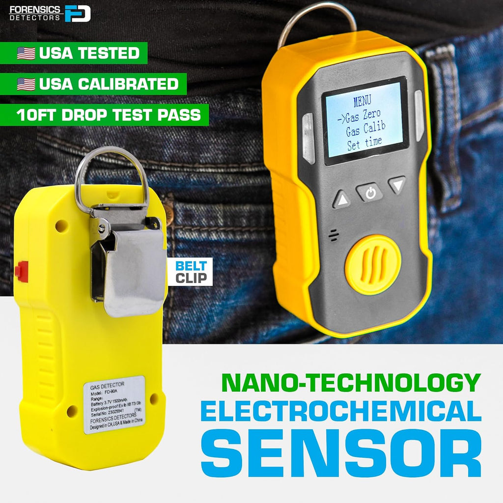 Nitric Oxide Detector by Forensics | USA NIST Calibrated & Certificate | USB Recharge | Adjustable Sound, Light & Vibration Alarms | 0-250ppm NO |